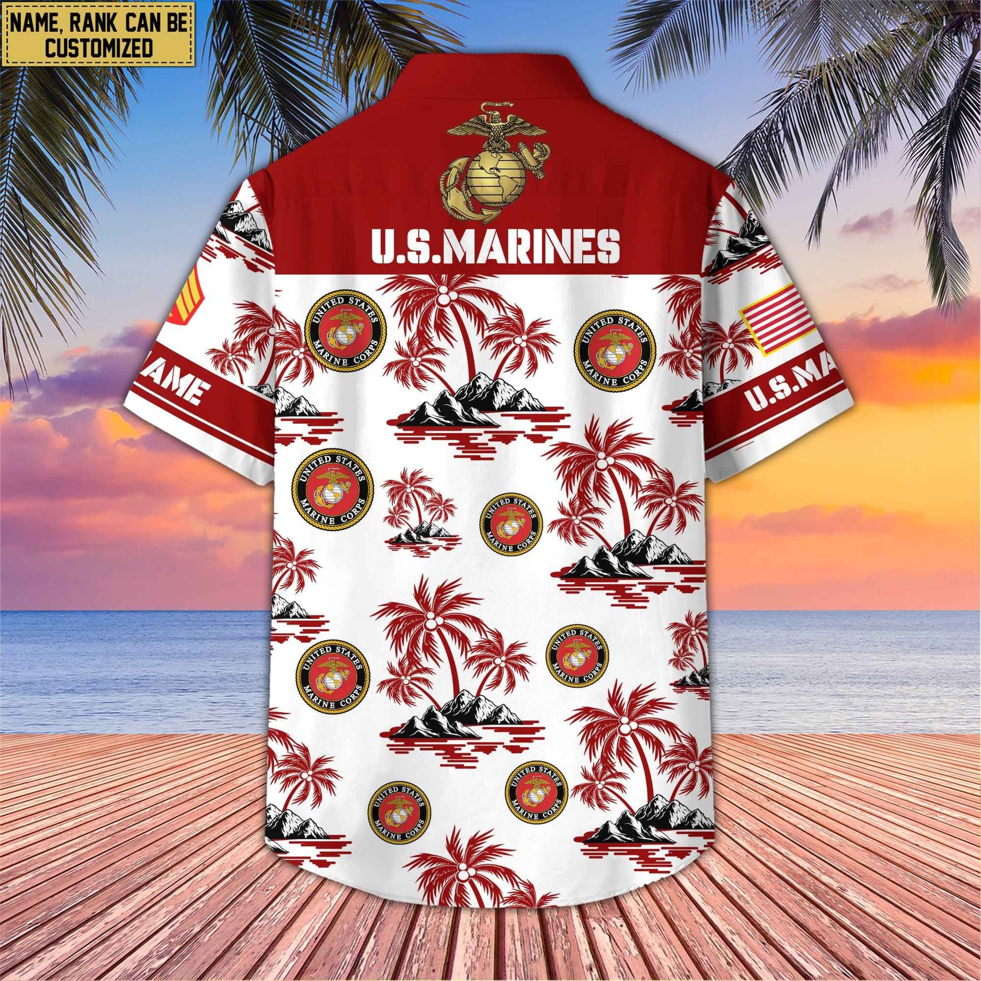 Premium Custom Name, Rank US Veterans Hawaii Shirt With Pocket, Gifts For Independence Day, Father's Day, Veterans Day, Gifts For Dad, Gifts For Husband Veteran BPVC190702