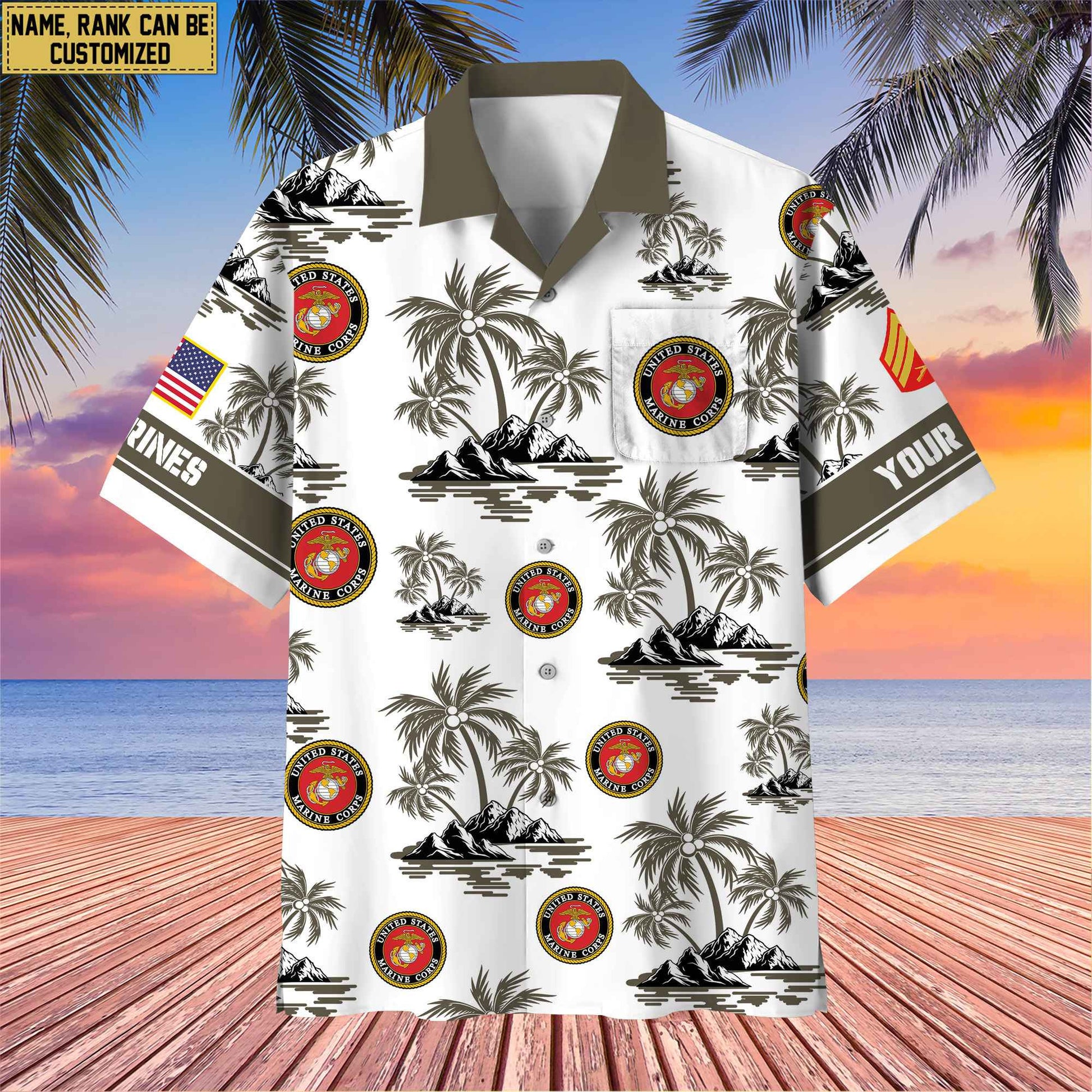 Premium Custom Name, Rank US Veterans Hawaii Shirt With Pocket, Gifts For Independence Day, Father's Day, Veterans Day, Gifts For Dad, Gifts For Husband Veteran BPVC190702