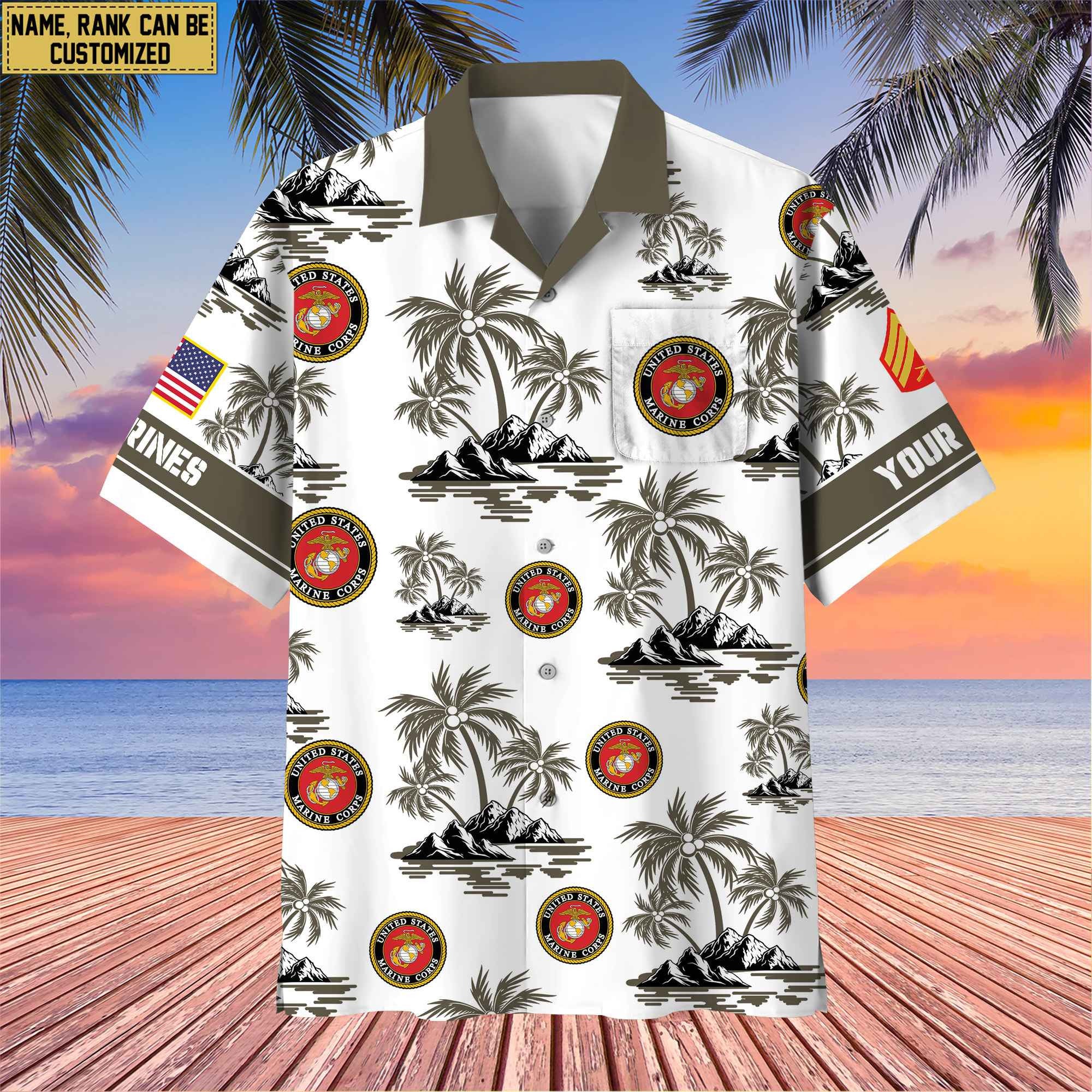 Premium Custom Name, Rank US Veterans Hawaii Shirt With Pocket, Gifts For Independence Day, Father's Day, Veterans Day, Gifts For Dad, Gifts For Husband Veteran BPVC190702