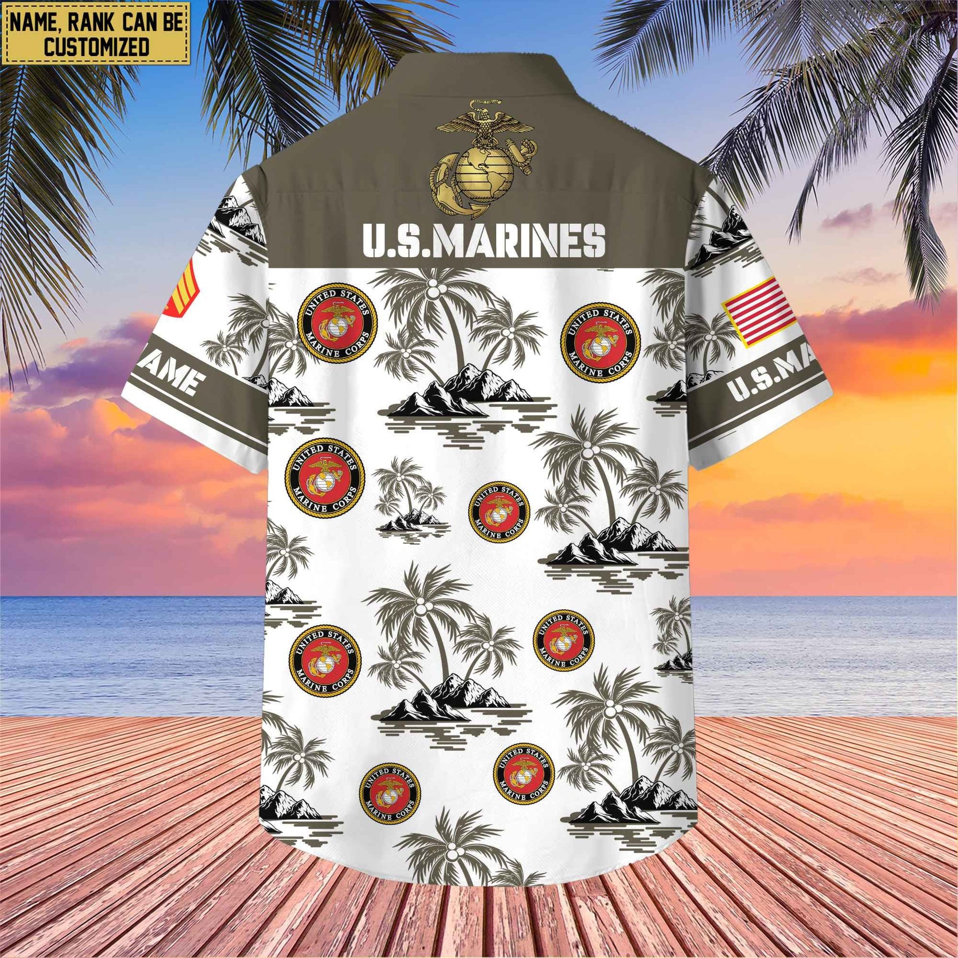 Premium Custom Name, Rank US Veterans Hawaii Shirt With Pocket, Gifts For Independence Day, Father's Day, Veterans Day, Gifts For Dad, Gifts For Husband Veteran BPVC190702