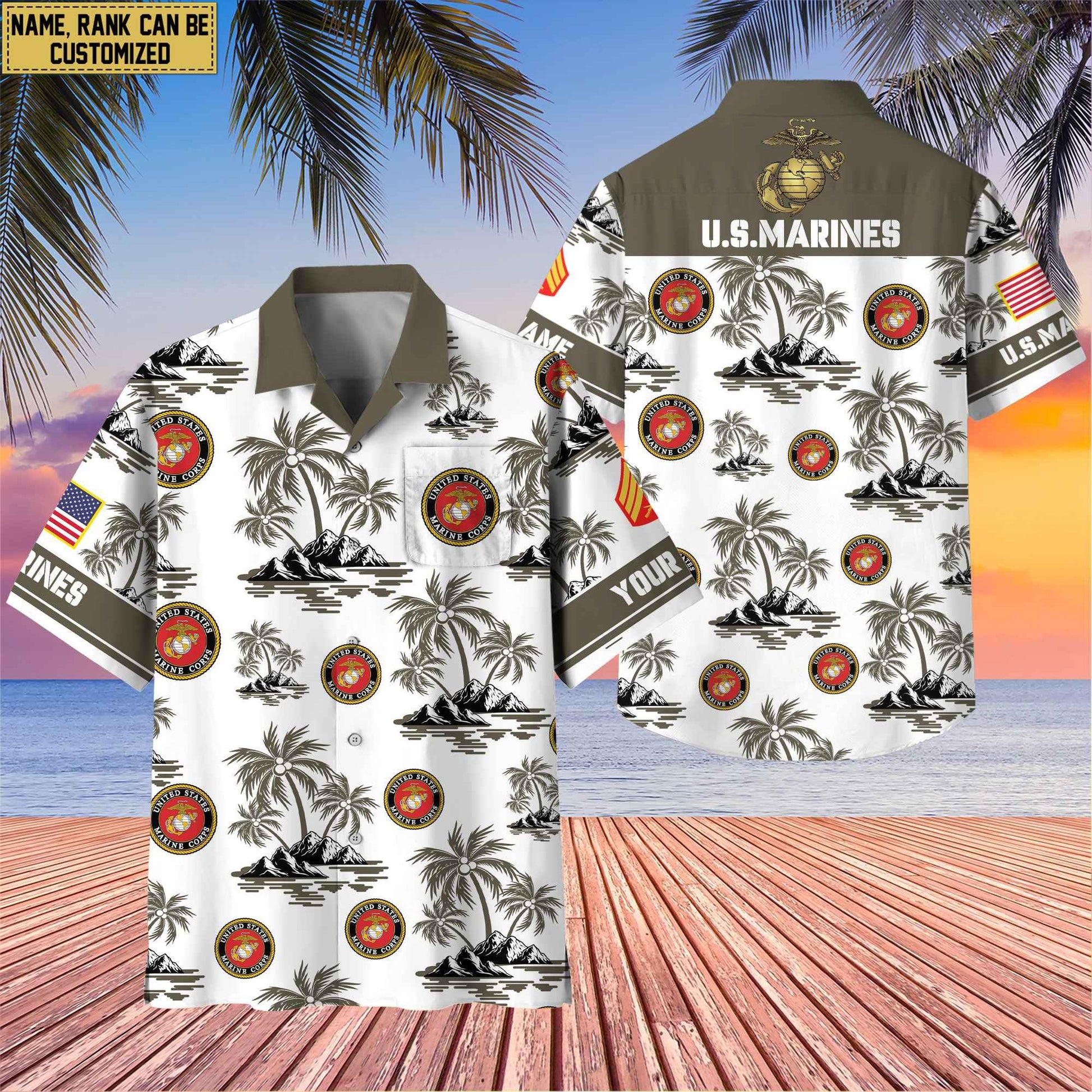 Premium Custom Name, Rank US Veterans Hawaii Shirt With Pocket, Gifts For Independence Day, Father's Day, Veterans Day, Gifts For Dad, Gifts For Husband Veteran BPVC190702