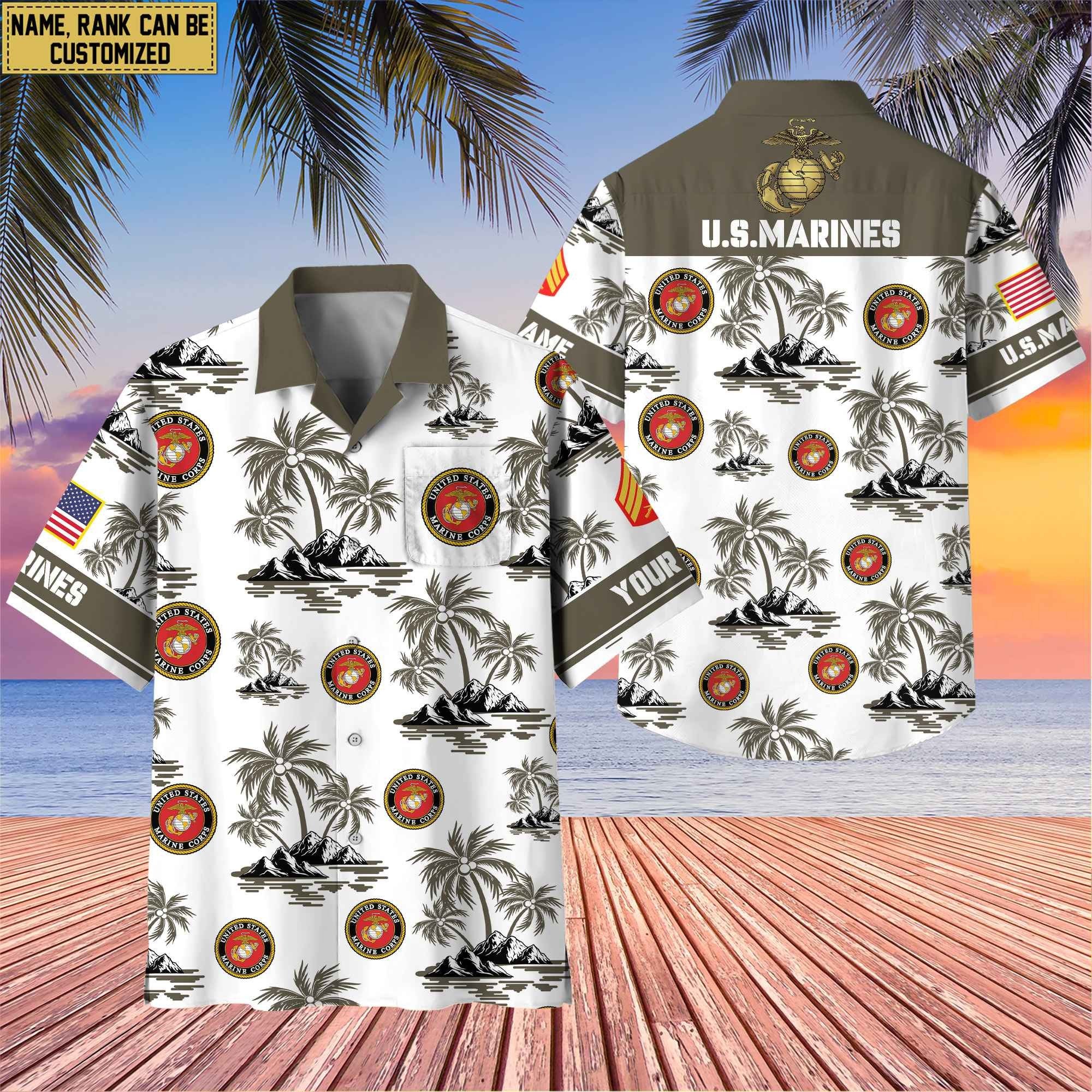 Premium Custom Name, Rank US Veterans Hawaii Shirt With Pocket, Gifts For Independence Day, Father's Day, Veterans Day, Gifts For Dad, Gifts For Husband Veteran BPVC190702