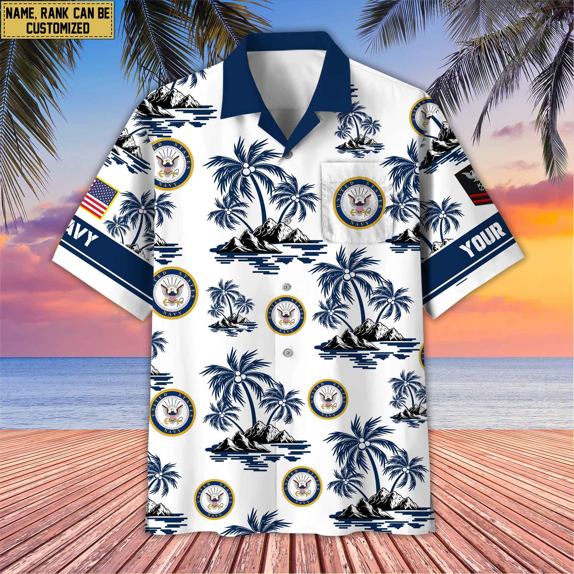 Premium Custom Name, Rank US Veterans Hawaii Shirt With Pocket, Gifts For Independence Day, Father's Day, Veterans Day, Gifts For Dad, Gifts For Husband Veteran BPVC190702