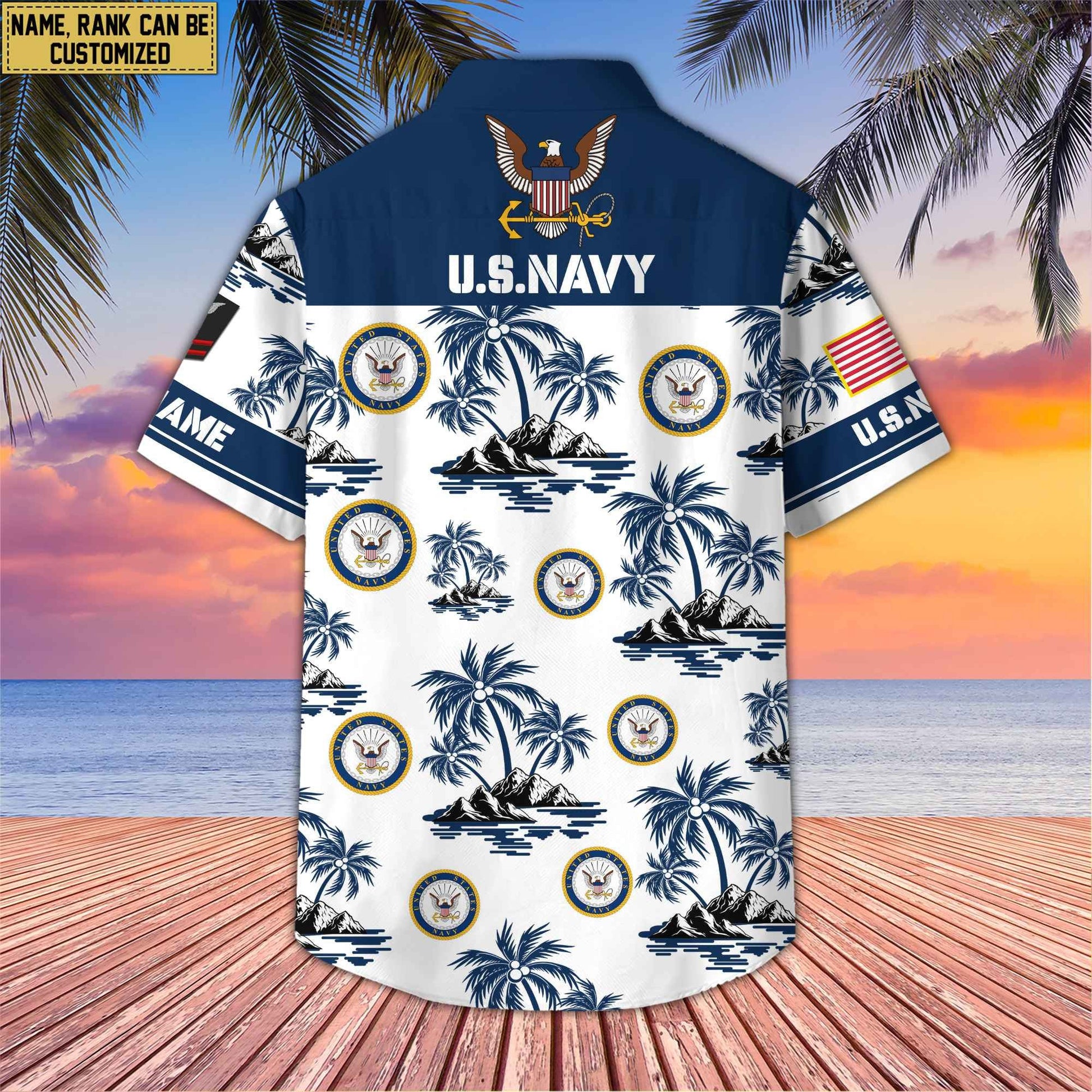 Premium Custom Name, Rank US Veterans Hawaii Shirt With Pocket, Gifts For Independence Day, Father's Day, Veterans Day, Gifts For Dad, Gifts For Husband Veteran BPVC190702