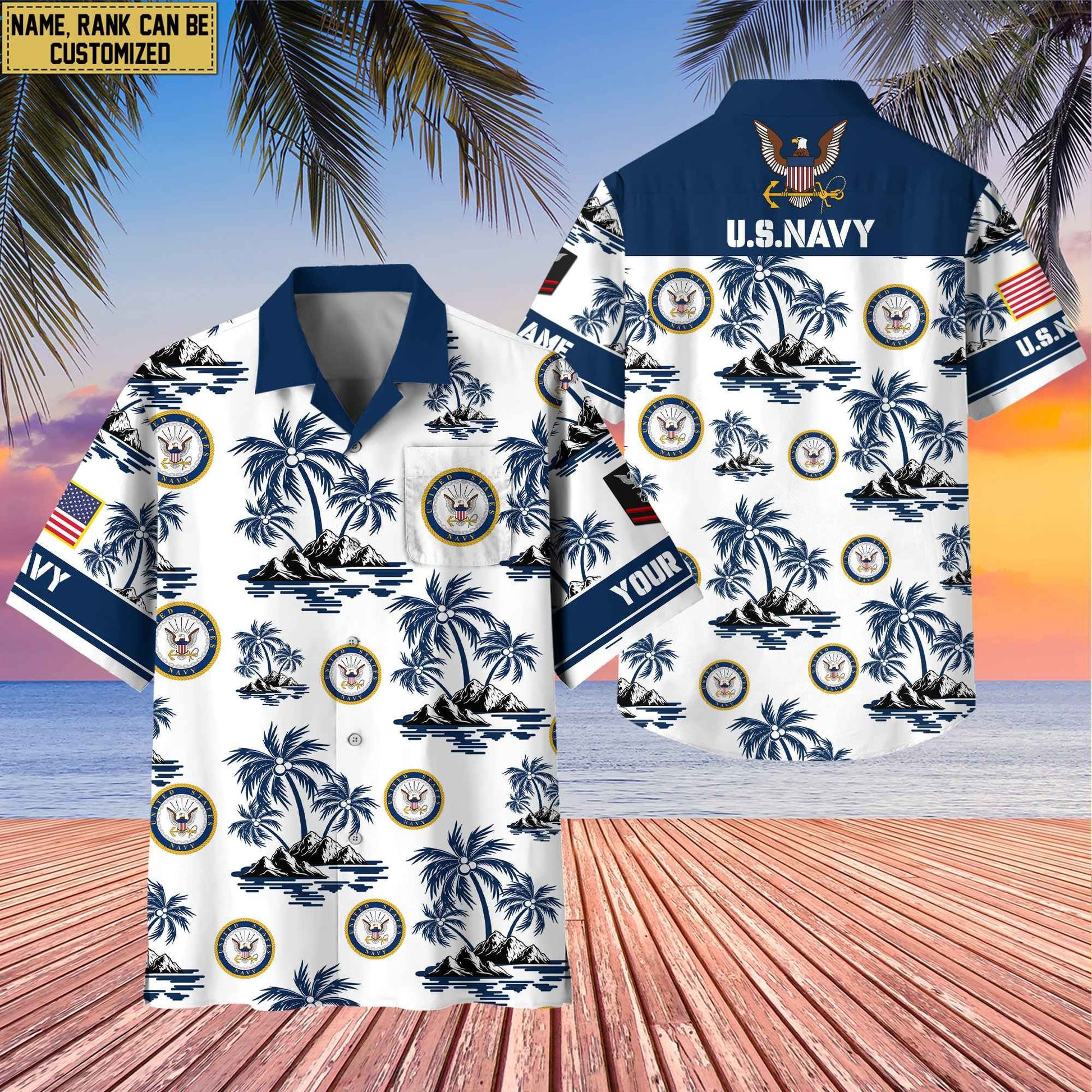 Premium Custom Name, Rank US Veterans Hawaii Shirt With Pocket, Gifts For Independence Day, Father's Day, Veterans Day, Gifts For Dad, Gifts For Husband Veteran BPVC190702