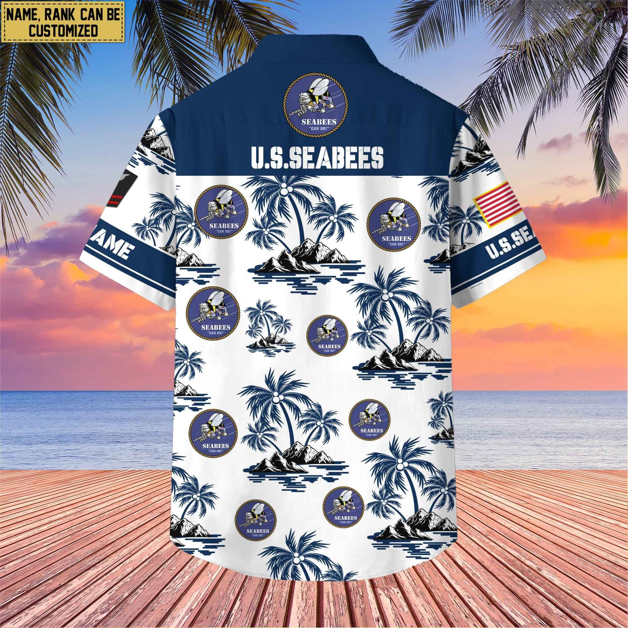 Premium Custom Name, Rank US Veterans Hawaii Shirt With Pocket, Gifts For Independence Day, Father's Day, Veterans Day, Gifts For Dad, Gifts For Husband Veteran BPVC190702