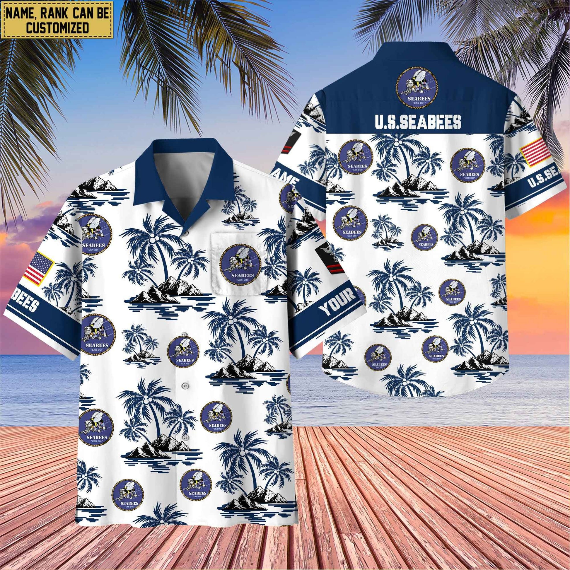 Premium Custom Name, Rank US Veterans Hawaii Shirt With Pocket, Gifts For Independence Day, Father's Day, Veterans Day, Gifts For Dad, Gifts For Husband Veteran BPVC190702