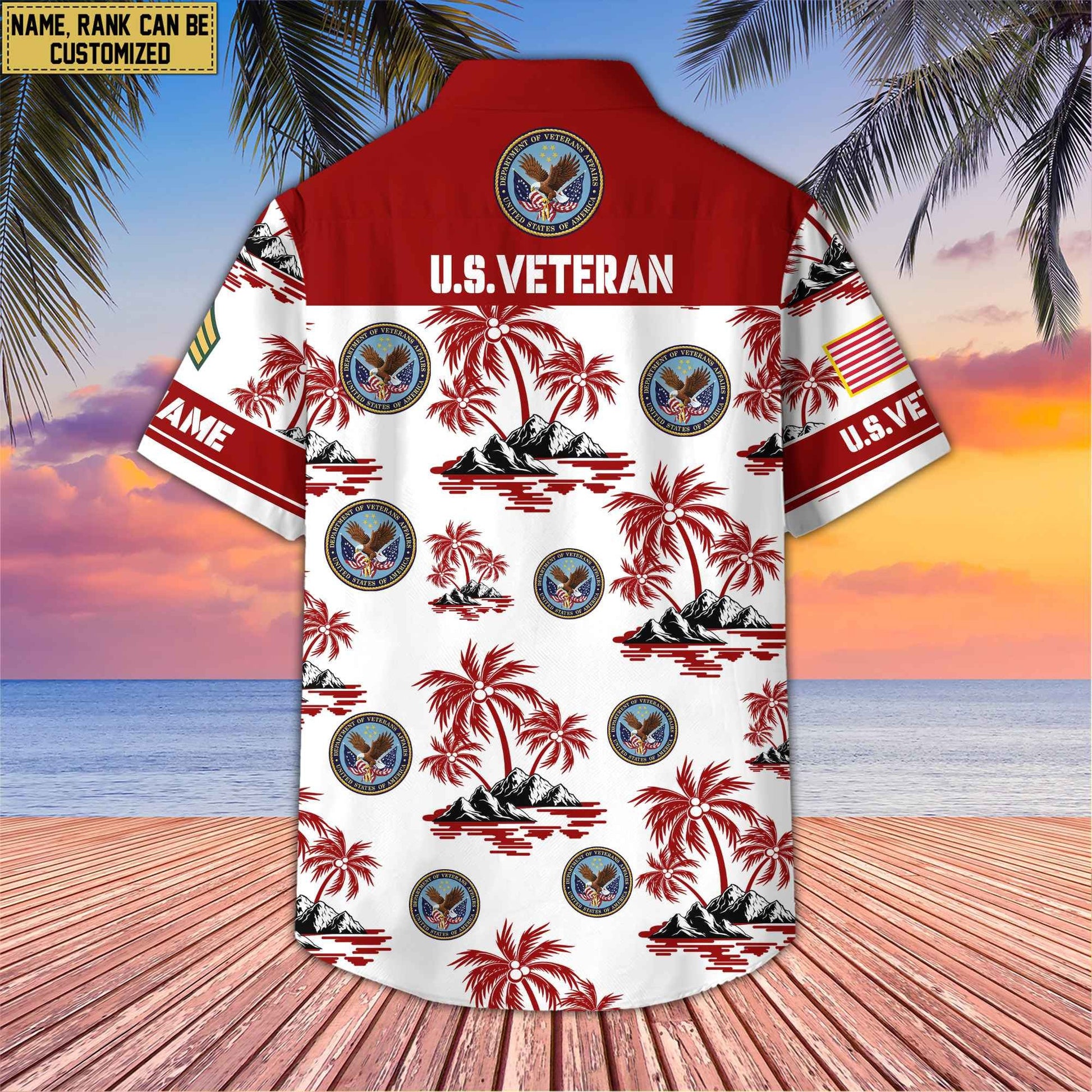 Premium Custom Name, Rank US Veterans Hawaii Shirt With Pocket, Gifts For Independence Day, Father's Day, Veterans Day, Gifts For Dad, Gifts For Husband Veteran BPVC190702