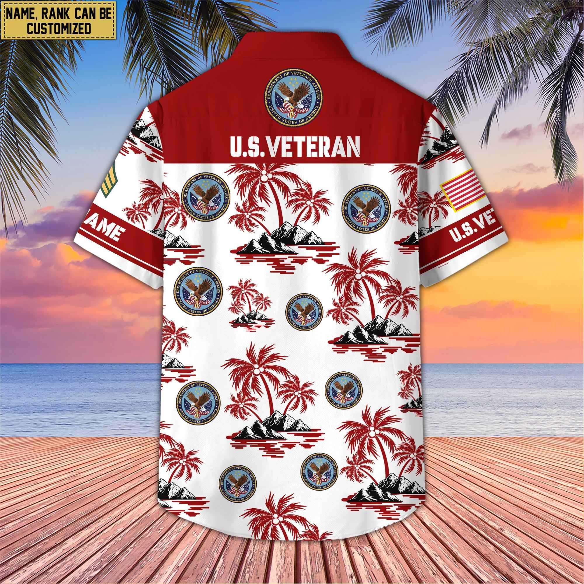 Premium Custom Name, Rank US Veterans Hawaii Shirt With Pocket, Gifts For Independence Day, Father's Day, Veterans Day, Gifts For Dad, Gifts For Husband Veteran BPVC190702