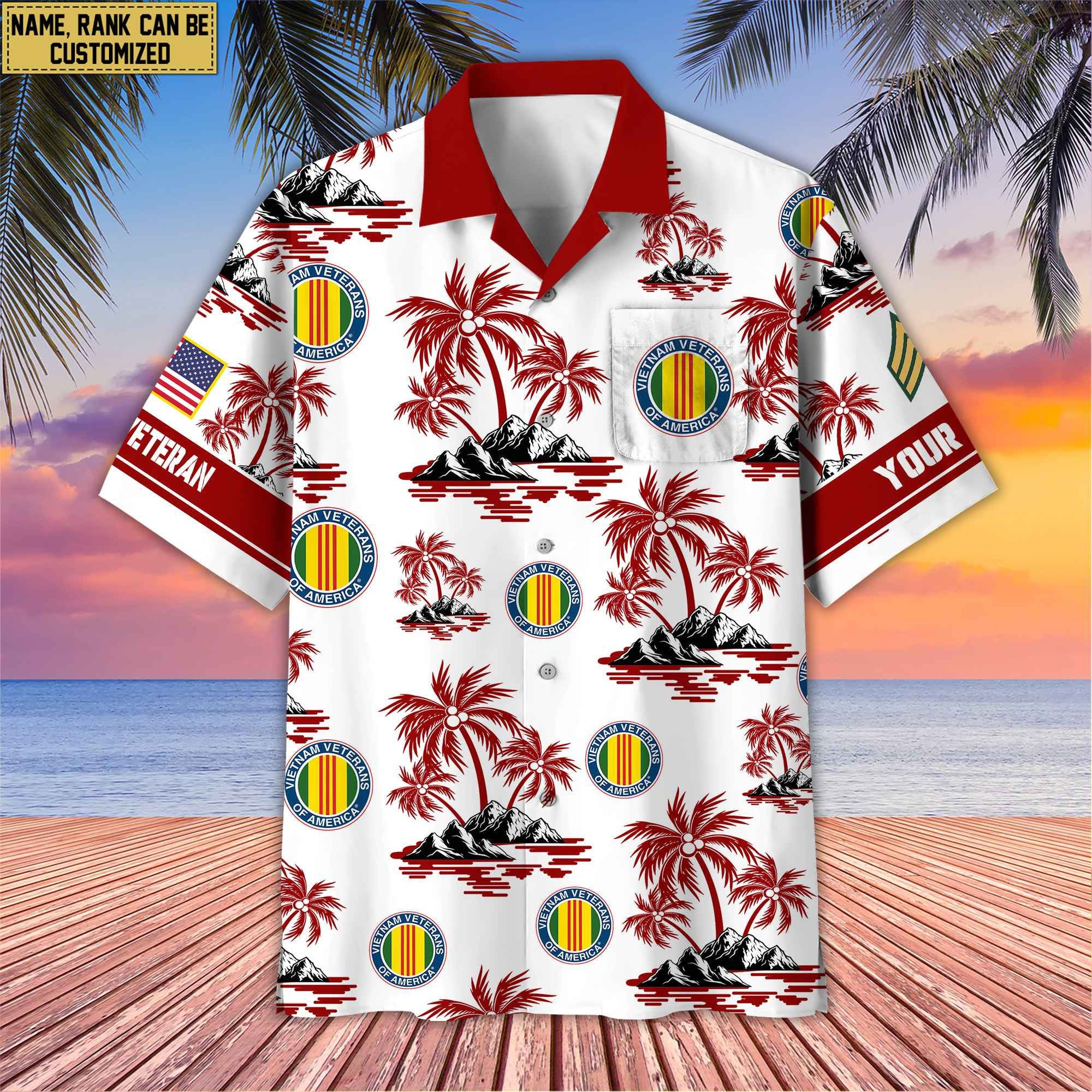 Premium Custom Name, Rank US Veterans Hawaii Shirt With Pocket, Gifts For Independence Day, Father's Day, Veterans Day, Gifts For Dad, Gifts For Husband Veteran BPVC190702