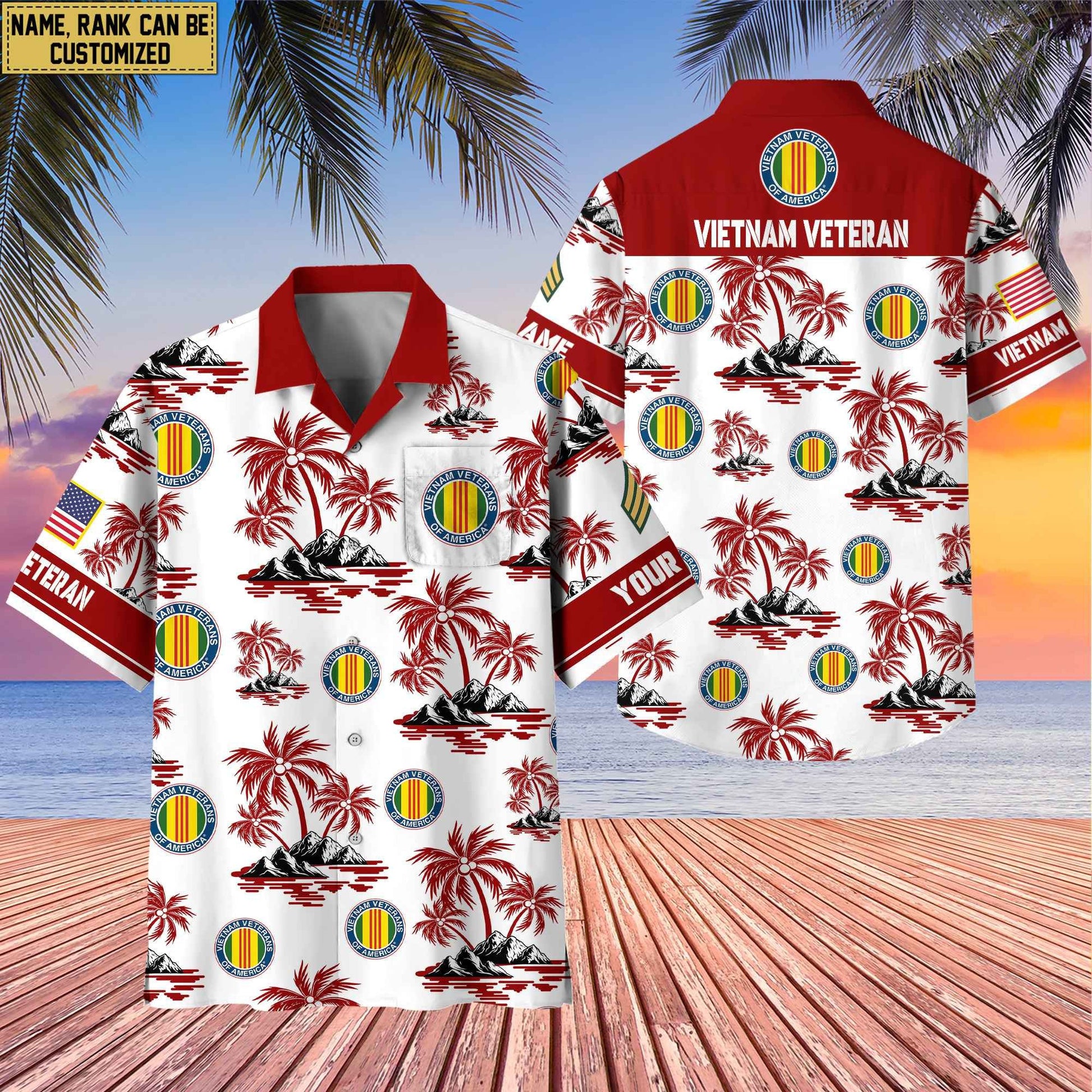 Premium Custom Name, Rank US Veterans Hawaii Shirt With Pocket, Gifts For Independence Day, Father's Day, Veterans Day, Gifts For Dad, Gifts For Husband Veteran BPVC190702