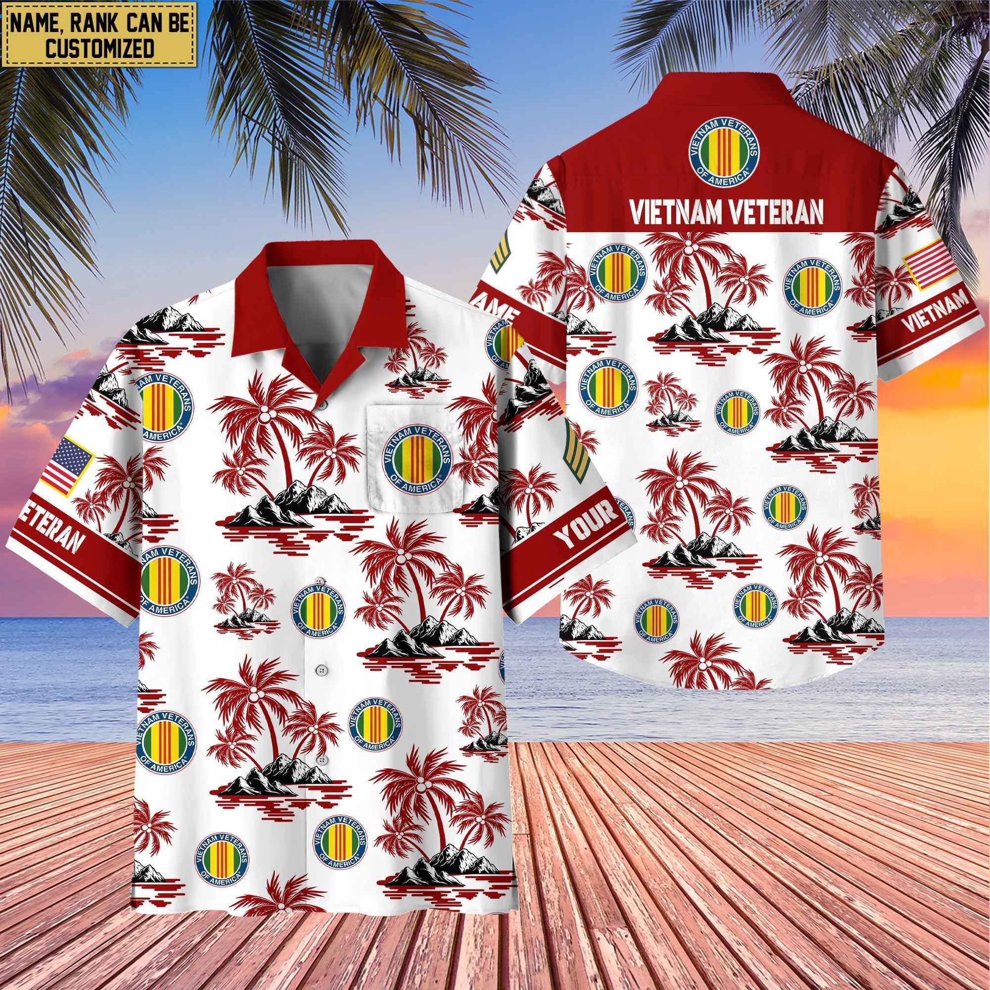 Premium Custom Name, Rank US Veterans Hawaii Shirt With Pocket, Gifts For Independence Day, Father's Day, Veterans Day, Gifts For Dad, Gifts For Husband Veteran BPVC190702