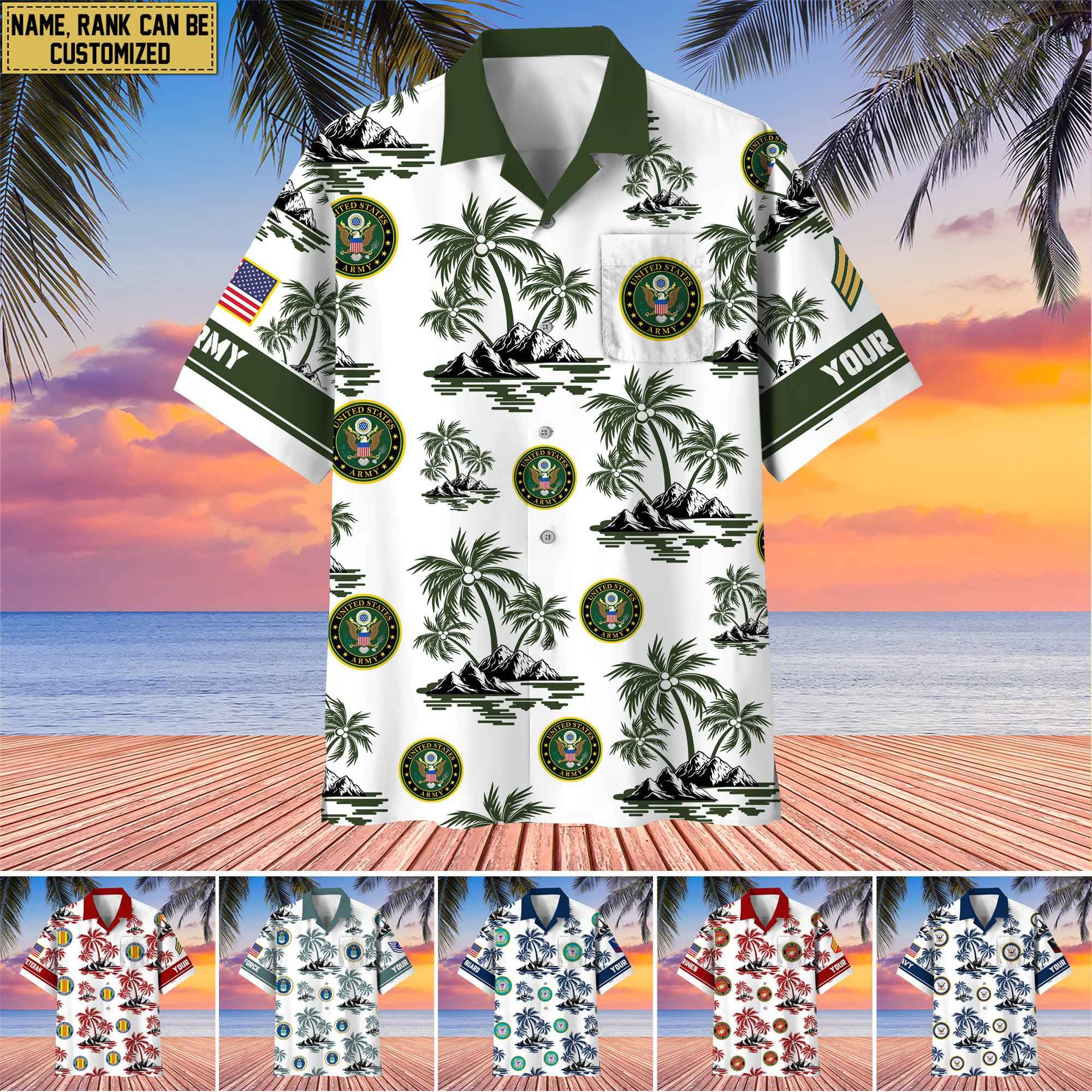 Premium Custom Name, Rank US Veterans Hawaii Shirt With Pocket, Gifts For Independence Day, Father's Day, Veterans Day, Gifts For Dad, Gifts For Husband Veteran BPVC190702