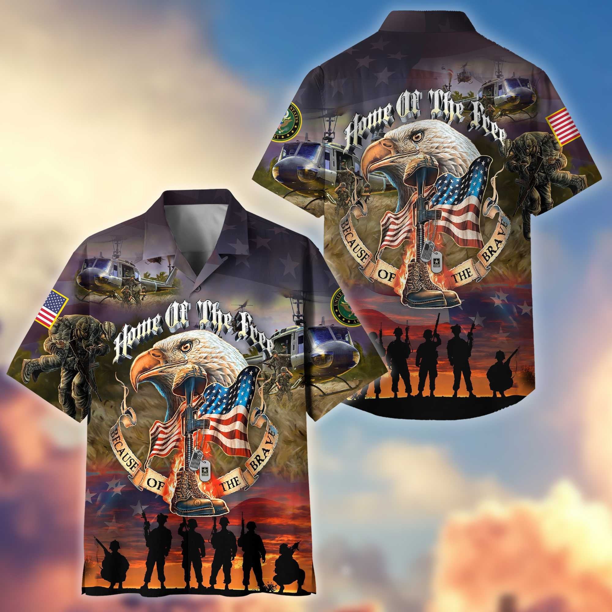 Premium Home Of The Free Because Of The Brave US Veterans Hawaiian Shirt, Gifts For Dad, Gifts For Husband Veteran BPVC250701