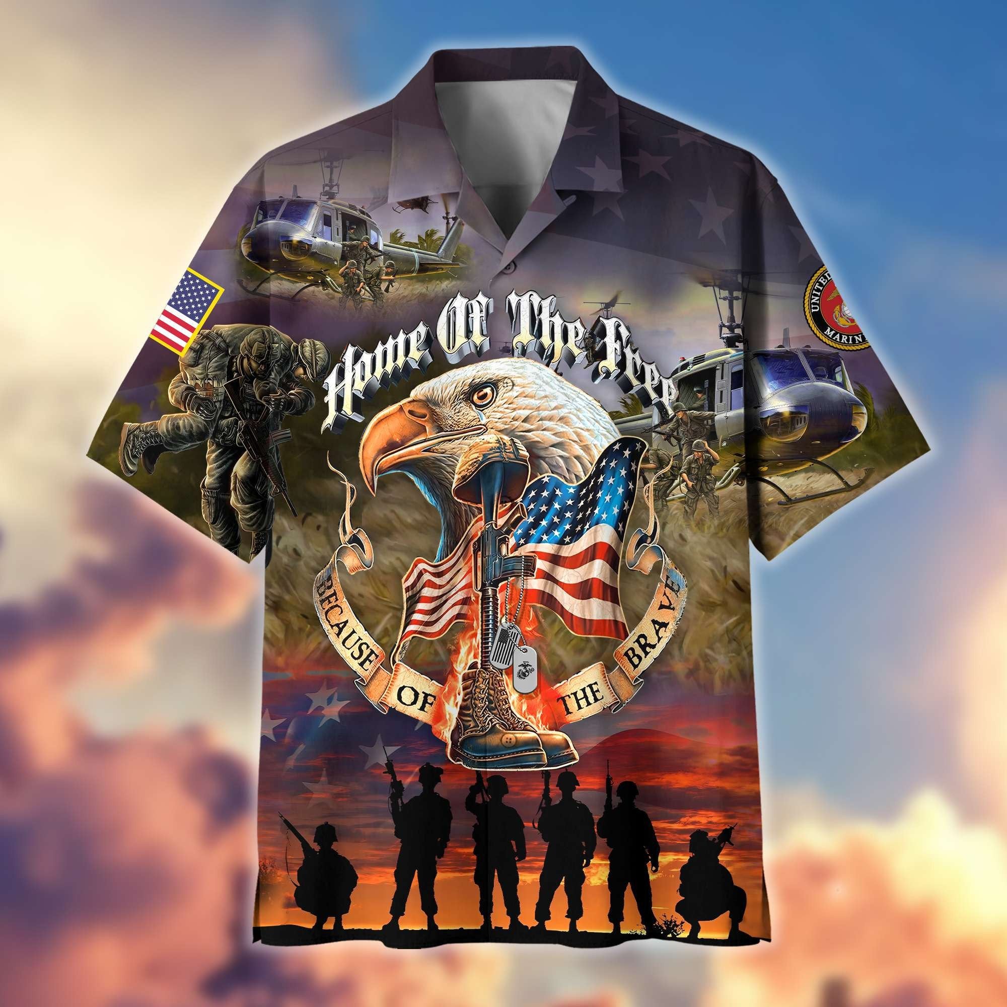 Premium Home Of The Free Because Of The Brave US Veterans Hawaiian Shirt, Gifts For Dad, Gifts For Husband Veteran BPVC250701
