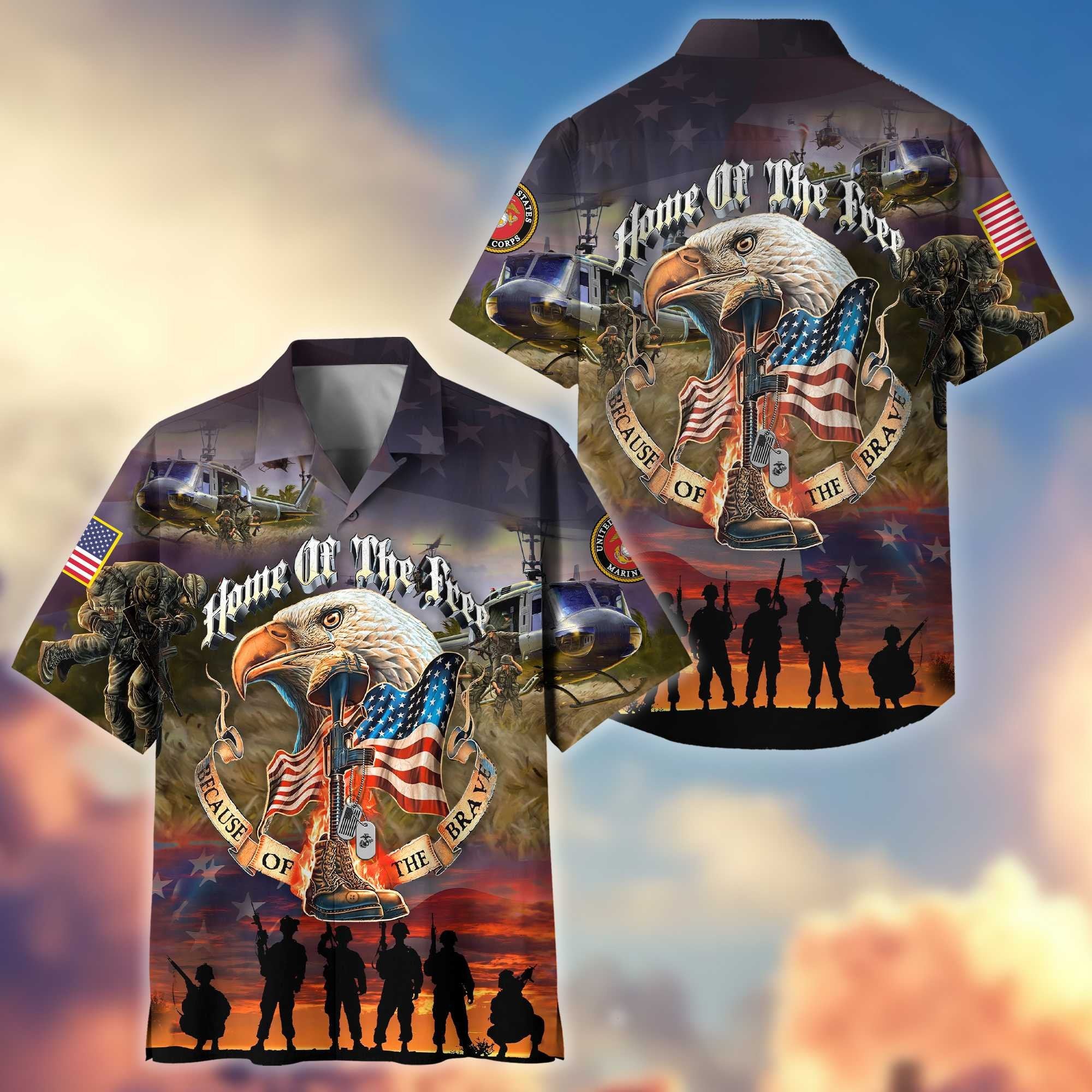 Premium Home Of The Free Because Of The Brave US Veterans Hawaiian Shirt, Gifts For Dad, Gifts For Husband Veteran BPVC250701
