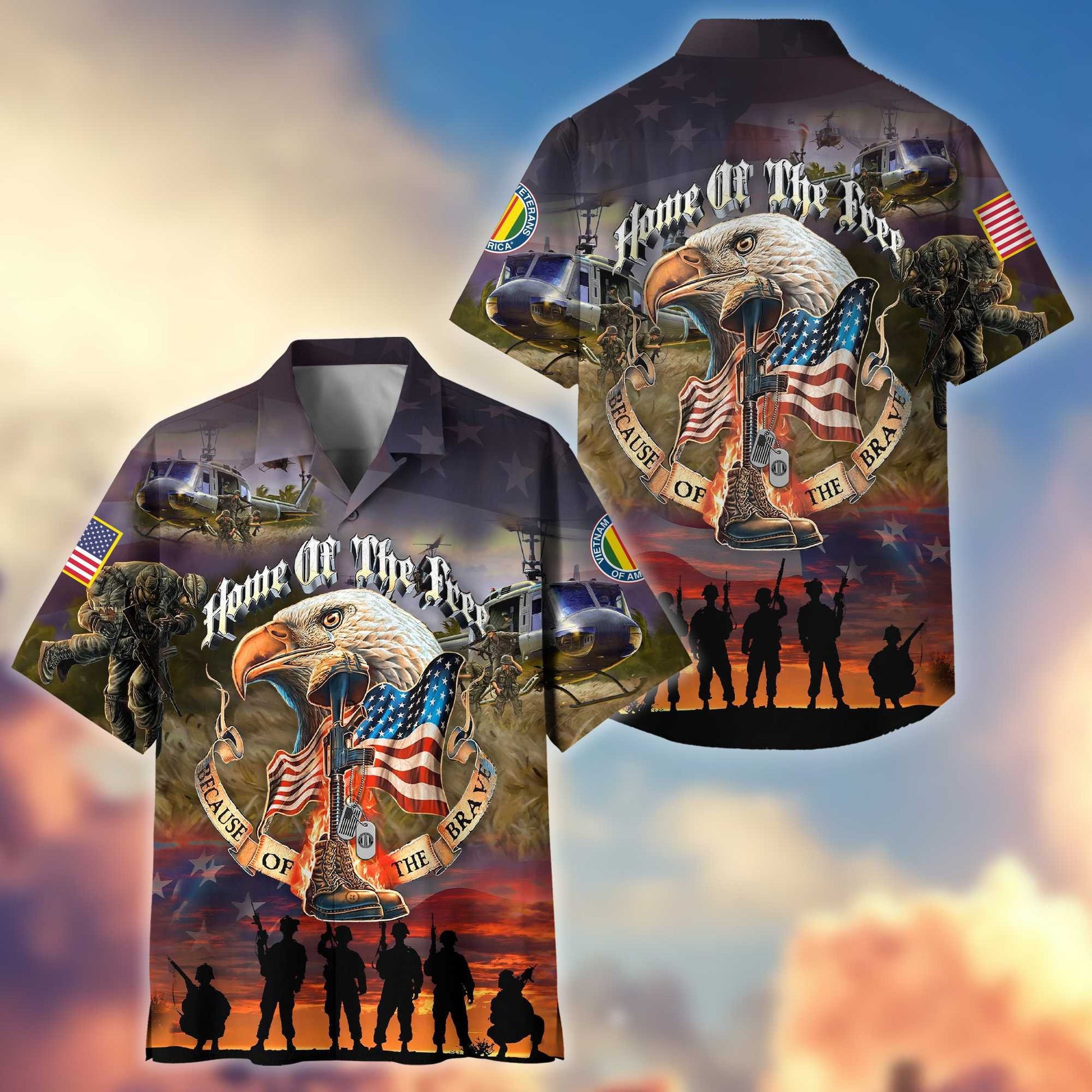 Premium Home Of The Free Because Of The Brave US Veterans Hawaiian Shirt, Gifts For Dad, Gifts For Husband Veteran BPVC250701