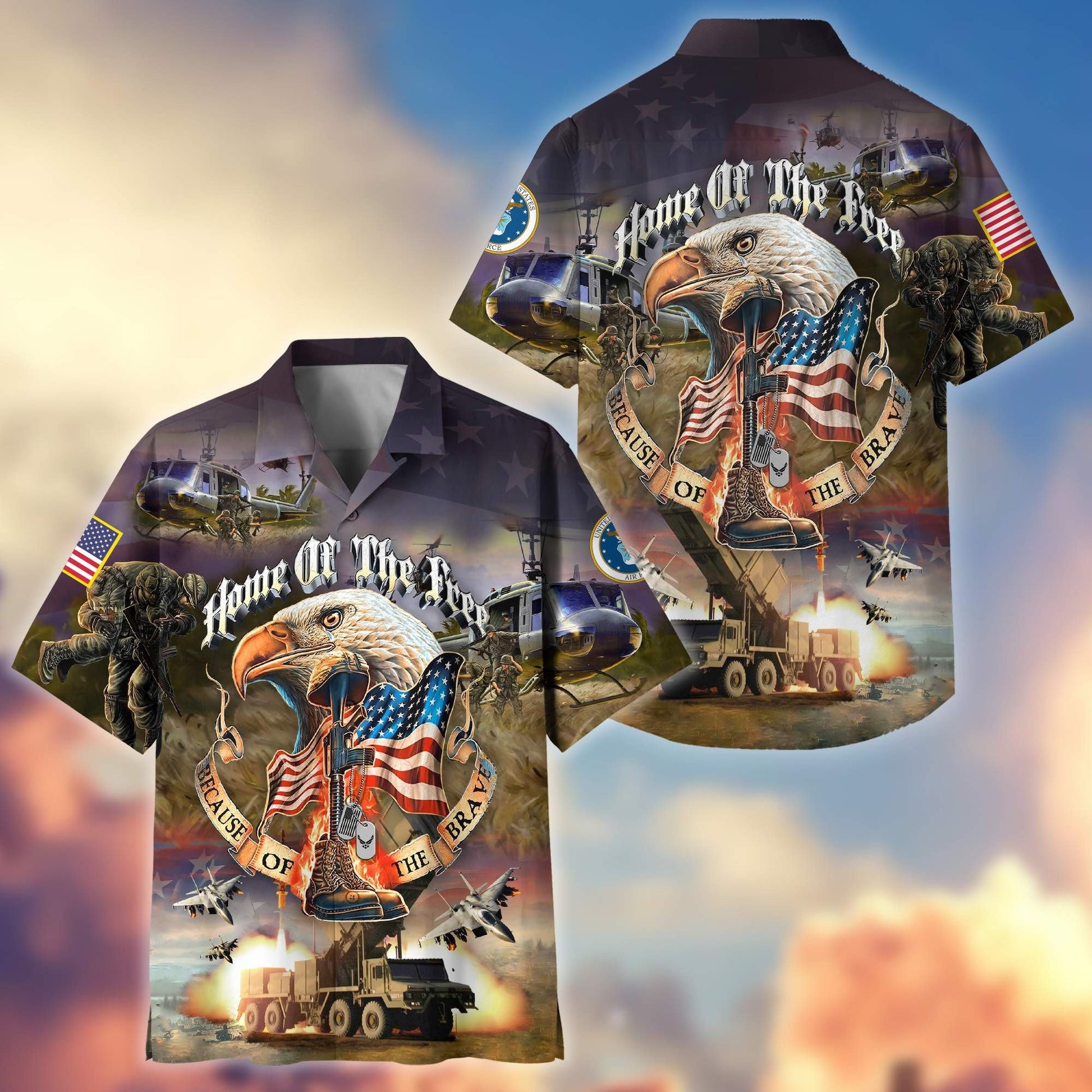 Premium Home Of The Free Because Of The Brave US Veterans Hawaiian Shirt, Gifts For Dad, Gifts For Husband Veteran BPVC250701