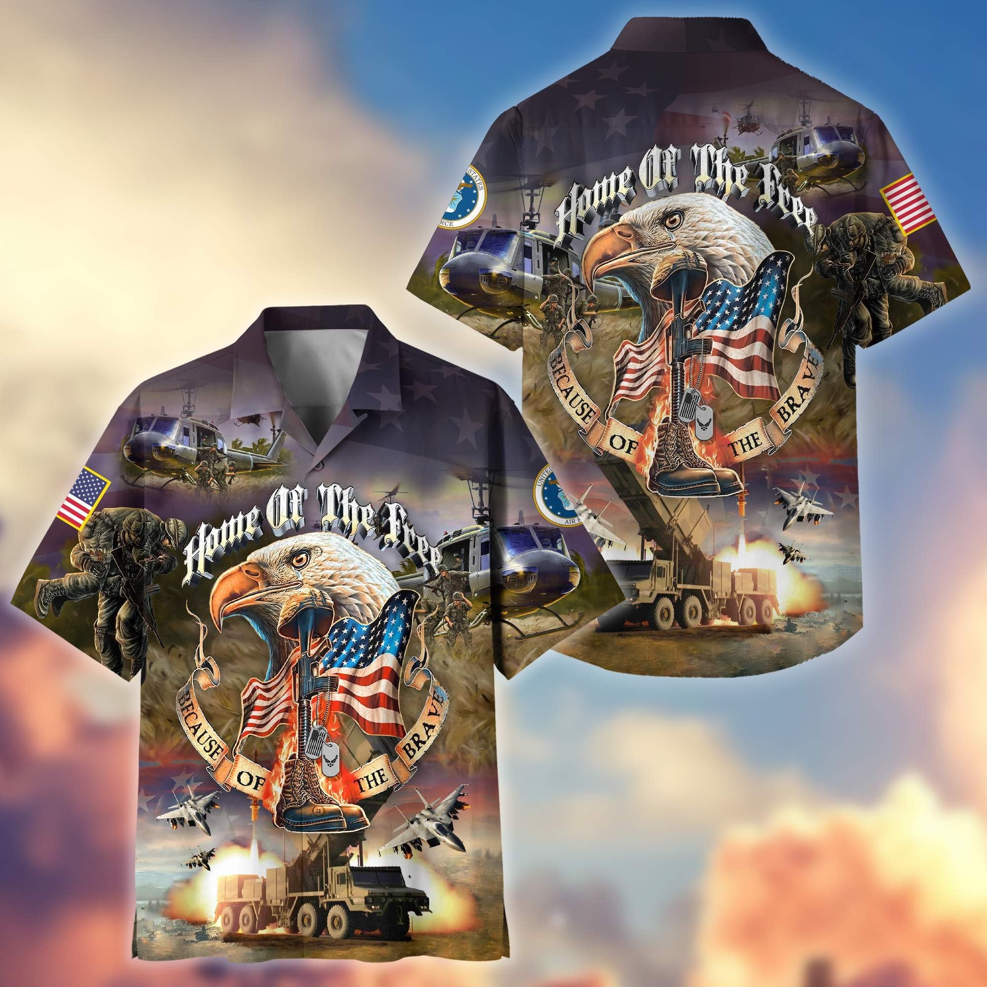Premium Home Of The Free Because Of The Brave US Veterans Hawaiian Shirt, Gifts For Dad, Gifts For Husband Veteran BPVC250701