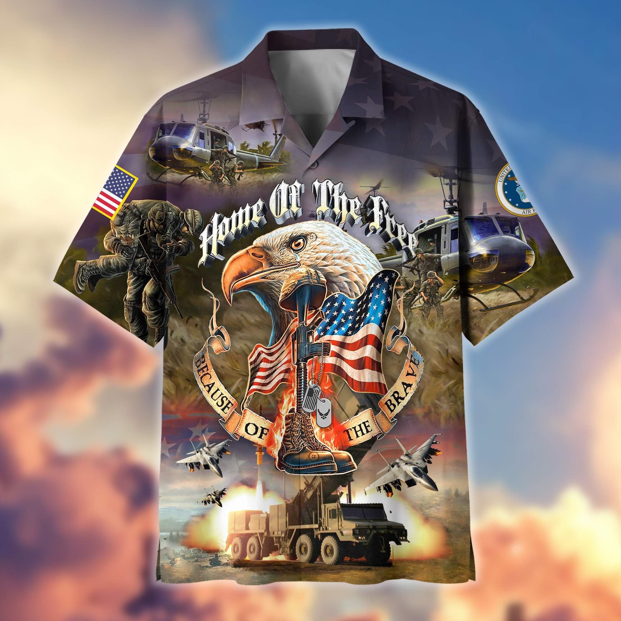 Premium Home Of The Free Because Of The Brave US Veterans Hawaiian Shirt, Gifts For Dad, Gifts For Husband Veteran BPVC250701