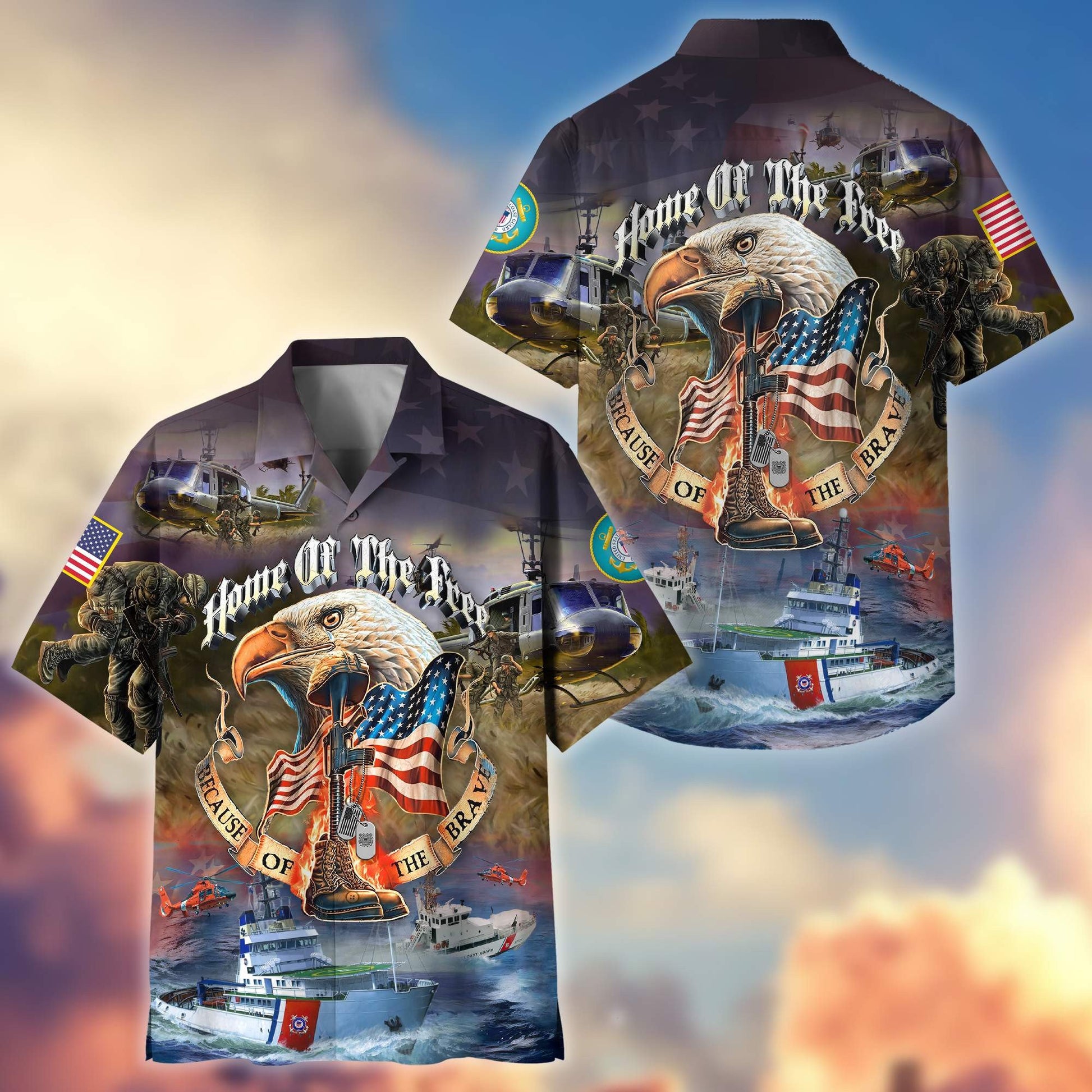 Premium Home Of The Free Because Of The Brave US Veterans Hawaiian Shirt, Gifts For Dad, Gifts For Husband Veteran BPVC250701