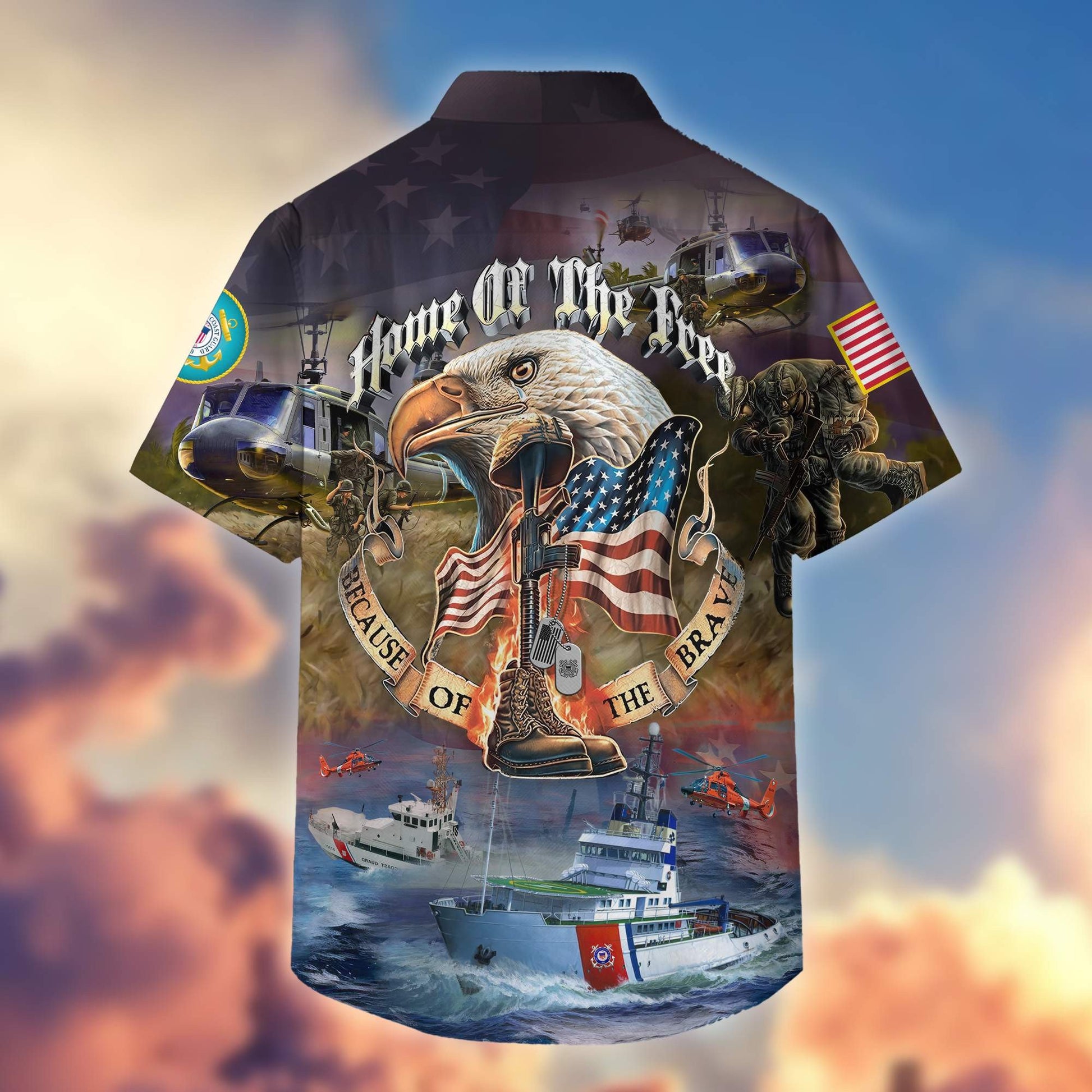 Premium Home Of The Free Because Of The Brave US Veterans Hawaiian Shirt, Gifts For Dad, Gifts For Husband Veteran BPVC250701