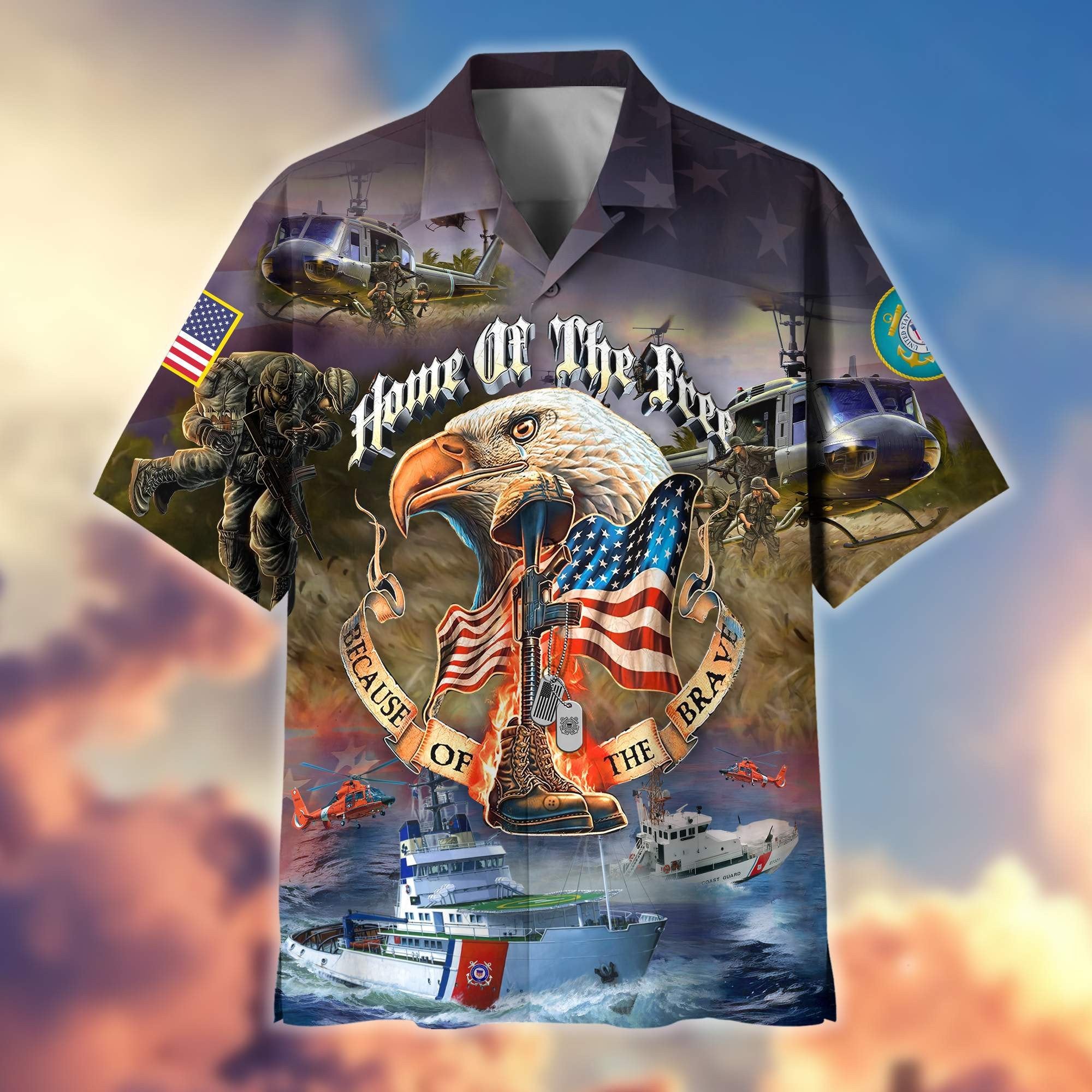 Premium Home Of The Free Because Of The Brave US Veterans Hawaiian Shirt, Gifts For Dad, Gifts For Husband Veteran BPVC250701