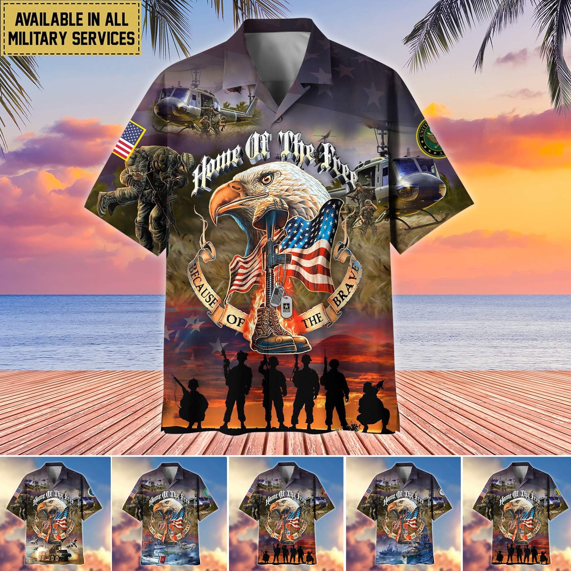 Premium Home Of The Free Because Of The Brave US Veterans Hawaiian Shirt, Gifts For Dad, Gifts For Husband Veteran BPVC250701