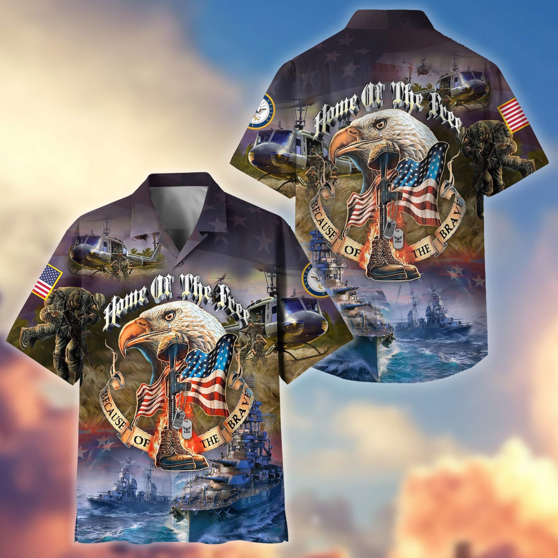 Premium Home Of The Free Because Of The Brave US Veterans Hawaiian Shirt, Gifts For Dad, Gifts For Husband Veteran BPVC250701