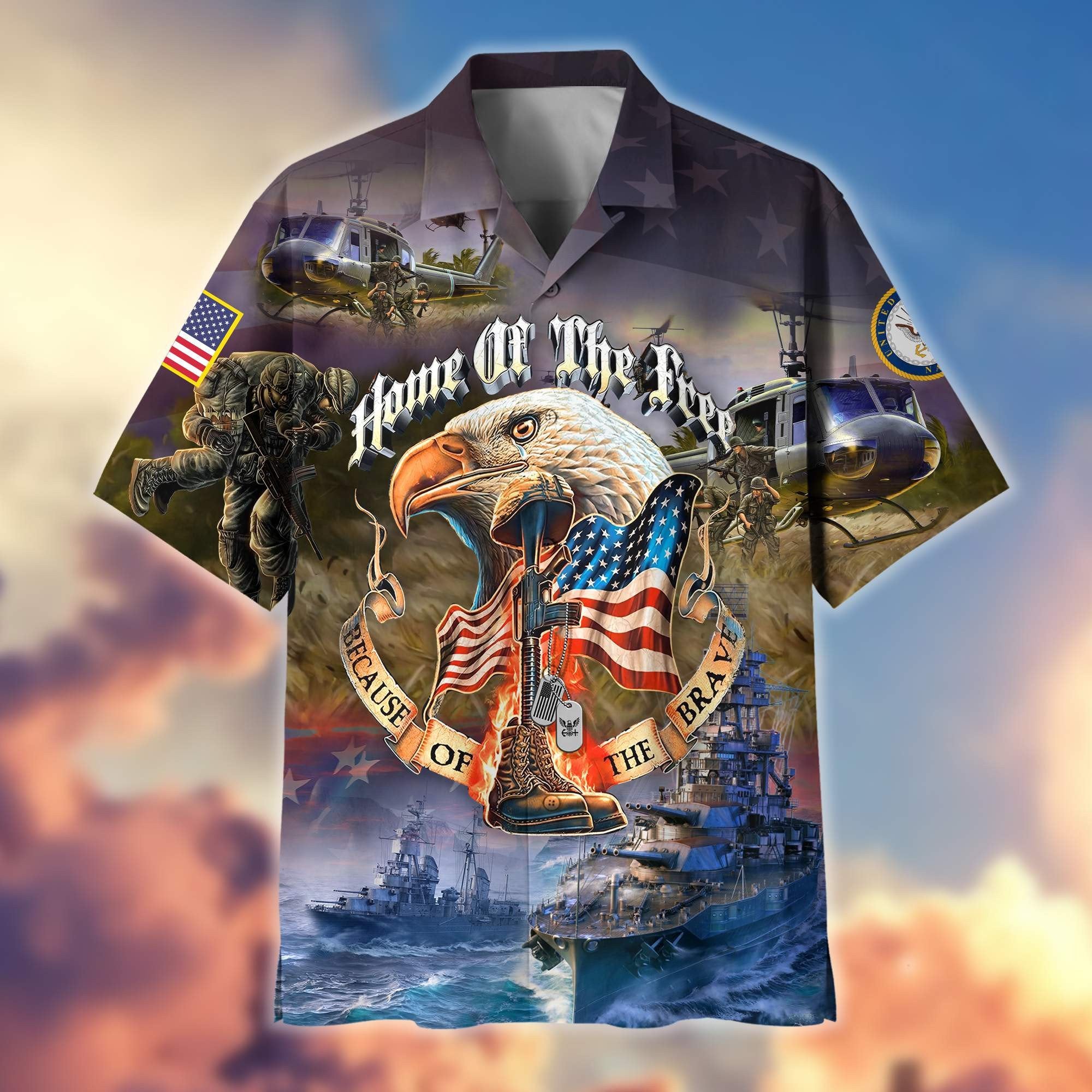 Premium Home Of The Free Because Of The Brave US Veterans Hawaiian Shirt, Gifts For Dad, Gifts For Husband Veteran BPVC250701