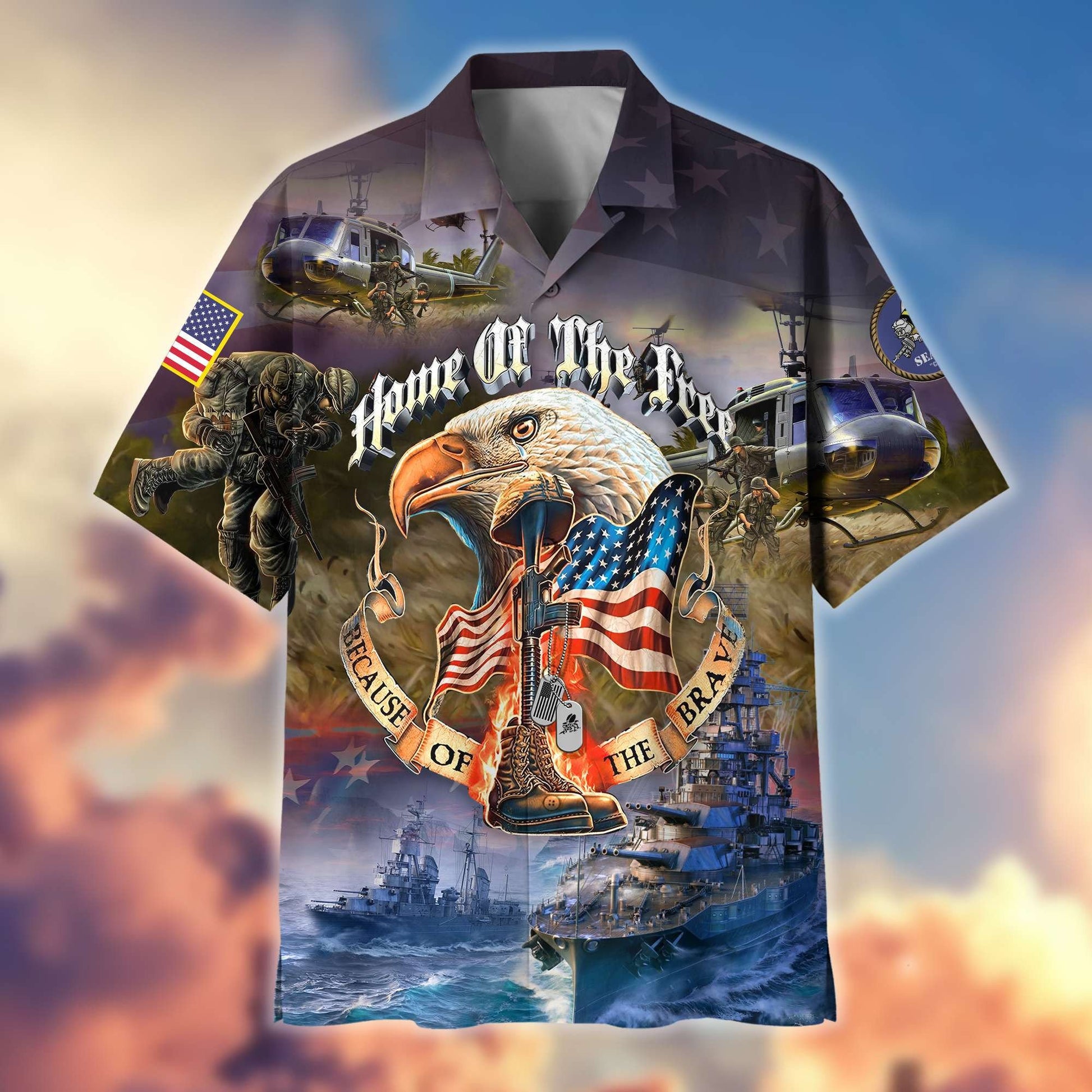 Premium Home Of The Free Because Of The Brave US Veterans Hawaiian Shirt, Gifts For Dad, Gifts For Husband Veteran BPVC250701