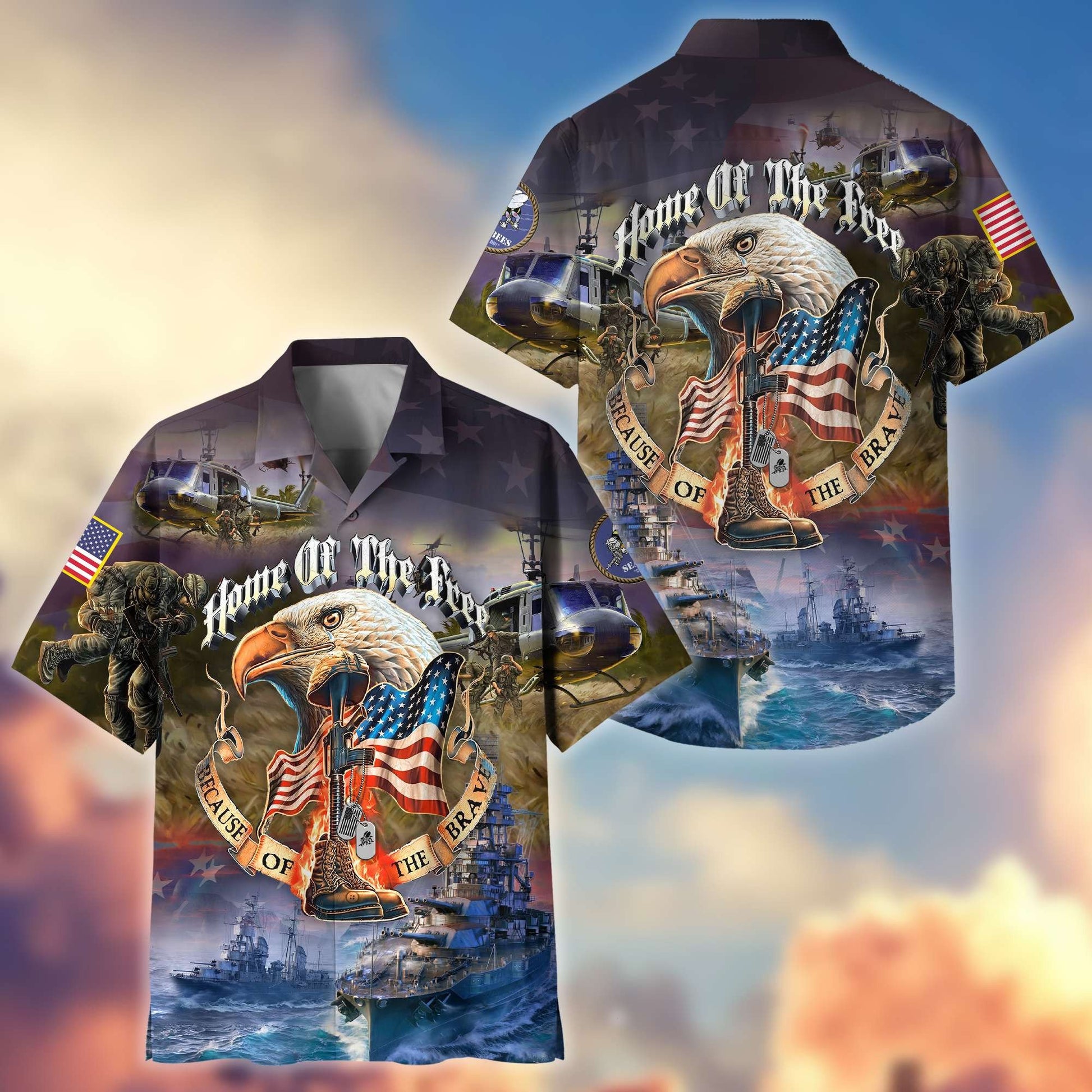 Premium Home Of The Free Because Of The Brave US Veterans Hawaiian Shirt, Gifts For Dad, Gifts For Husband Veteran BPVC250701