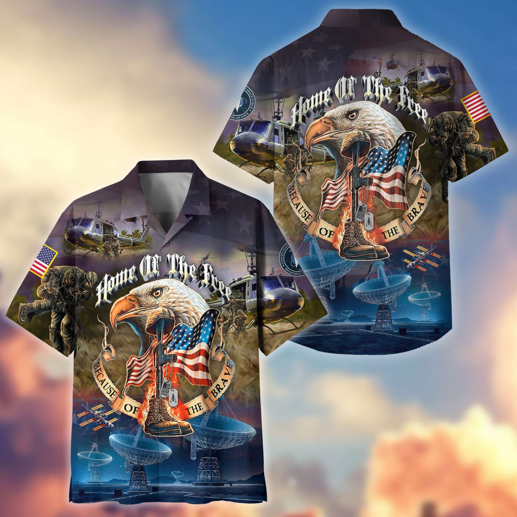 Premium Home Of The Free Because Of The Brave US Veterans Hawaiian Shirt, Gifts For Dad, Gifts For Husband Veteran BPVC250701