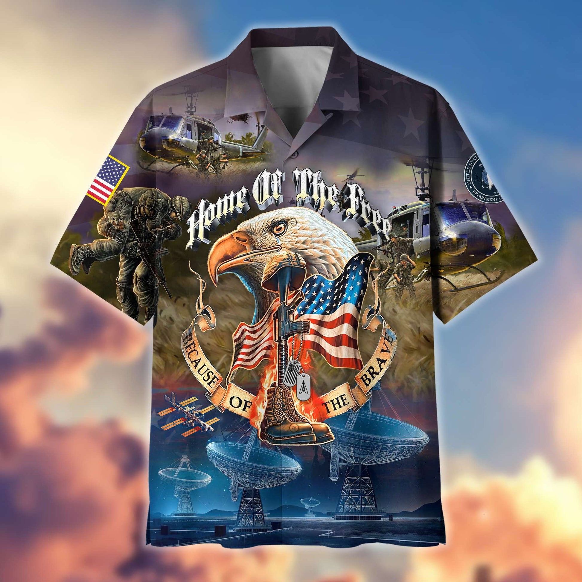 Premium Home Of The Free Because Of The Brave US Veterans Hawaiian Shirt, Gifts For Dad, Gifts For Husband Veteran BPVC250701