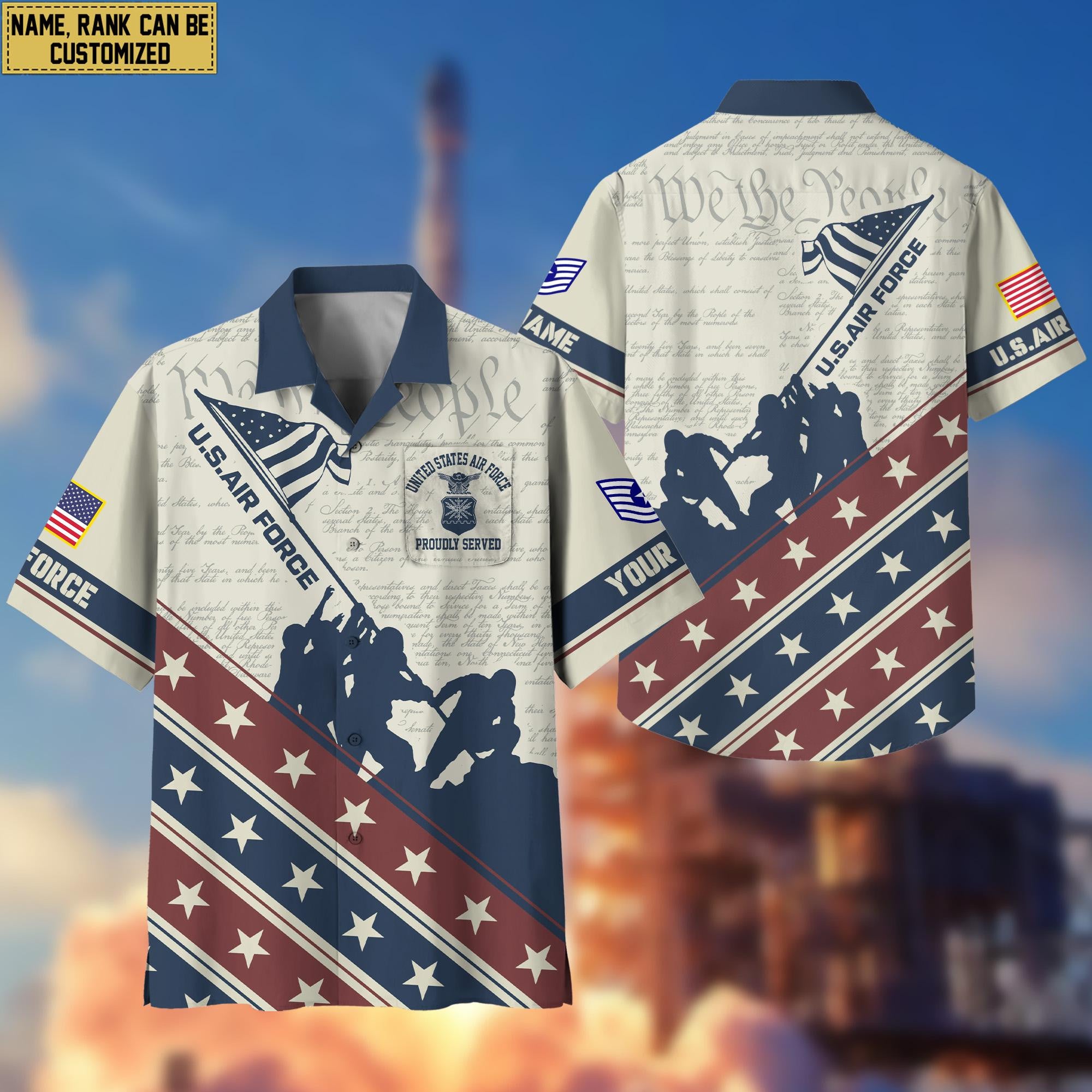 USAF Hawaiian Shirt With Pocket, Custom Rank, Name, Gifts For Air Force Veteran VPVC400704