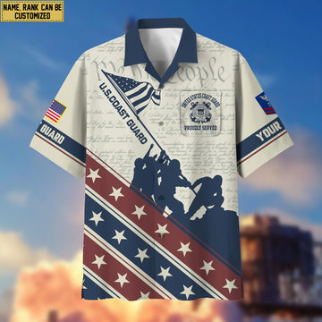 USCG Hawaiian Shirt With Pocket, Custom Rank, Name, Gifts For Coast Guard Veteran VPVC400705