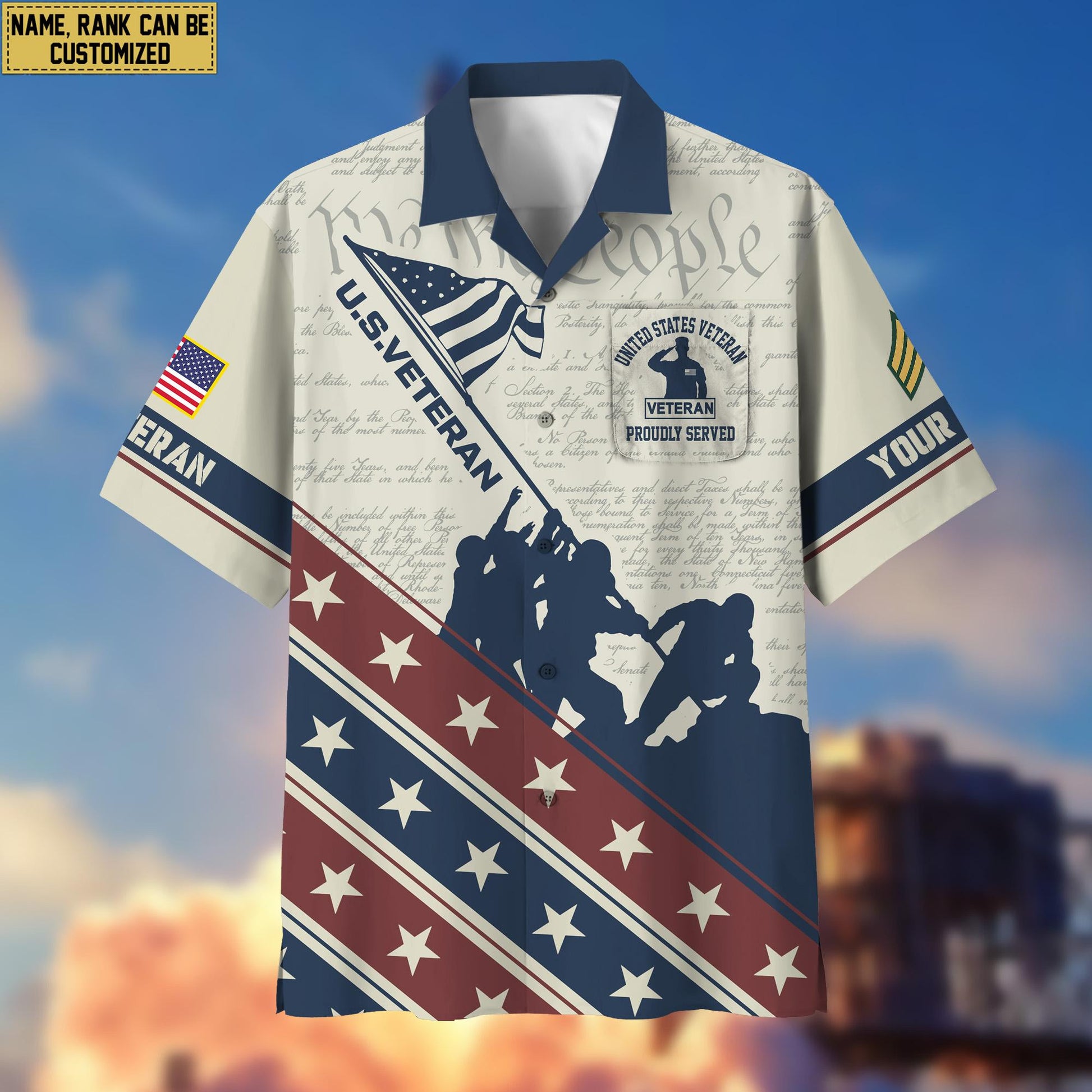 US Veteran Hawaiian Shirt With Pocket, Custom Rank, Name, Gifts For US Veteran VPVC400707