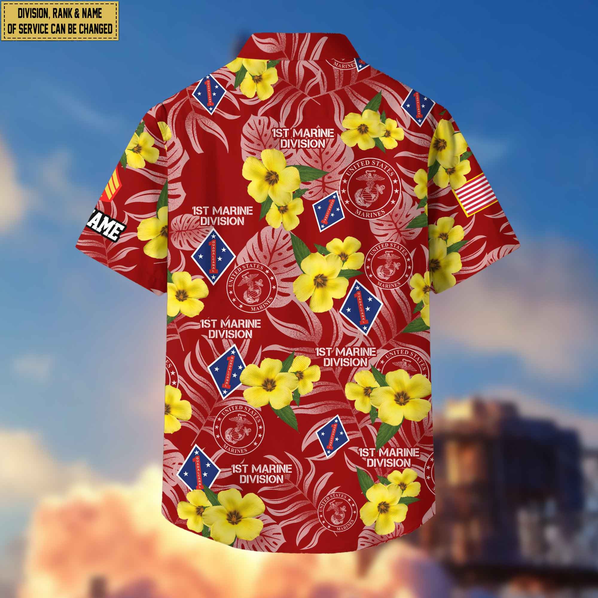 USMC Hawaiian Shirt With Pocket, Custom Rank, Name, Gifts For Marine Veteran, Gifts For Veterans Day, Father's Day VPVC400803