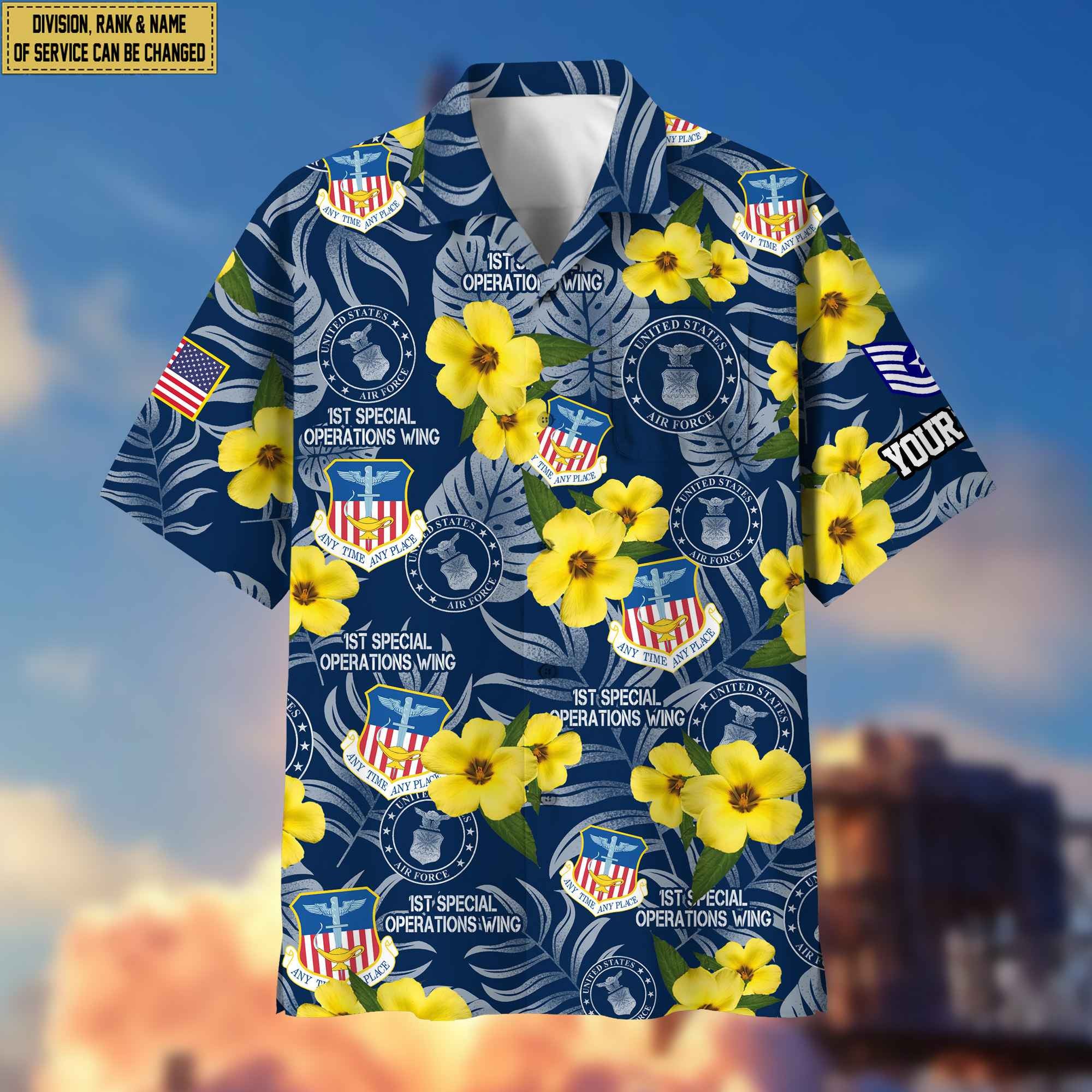 USAF Hawaiian Shirt With Pocket, Custom Rank, Name, Gifts For Air Force Veteran, Gifts For Veterans Day, Father's Day VPVC400804