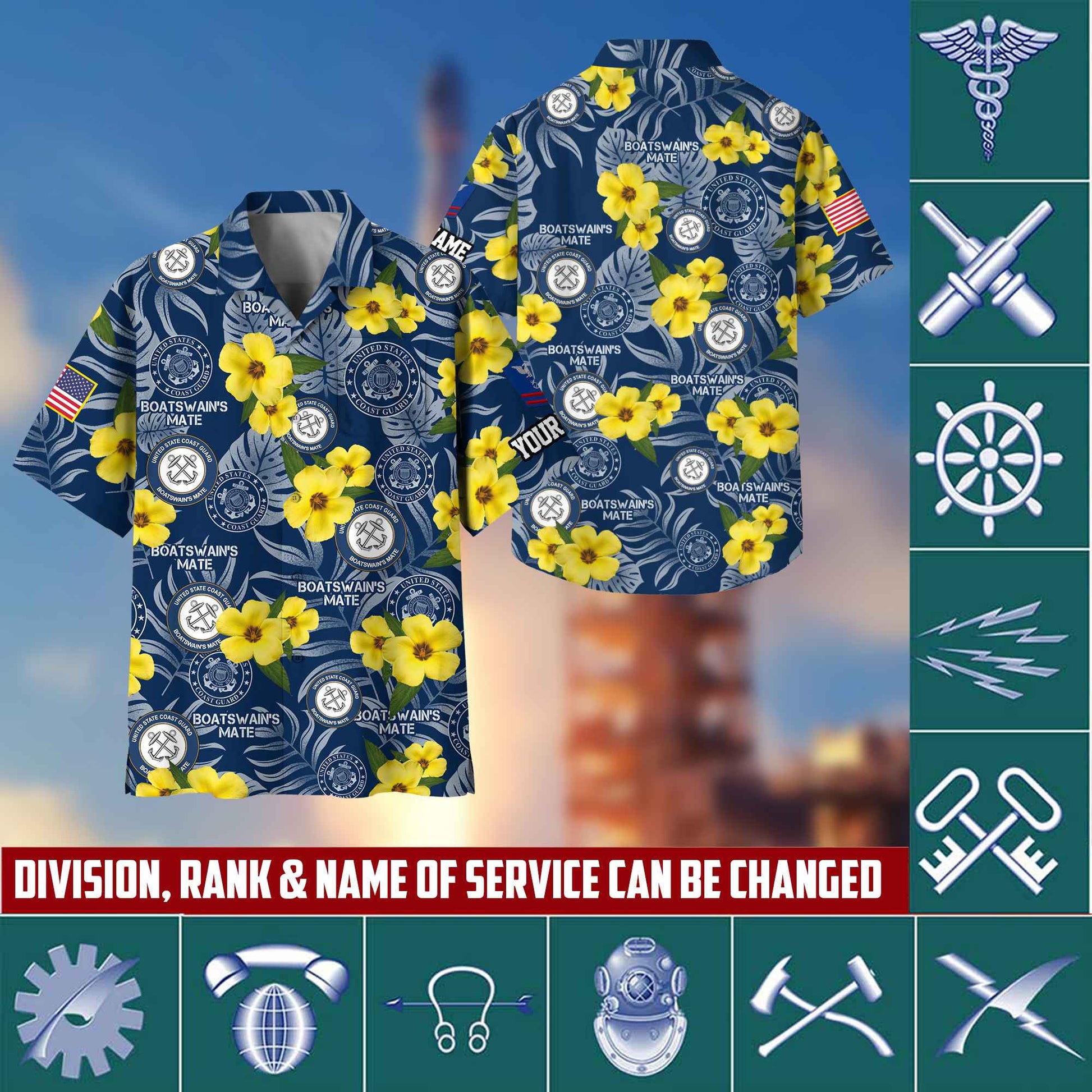 USCG Hawaiian Shirt With Pocket, Custom Rank, Name, Gifts For Coast Guard Veteran, Gifts For Veterans Day, Father's Day VPVC400805