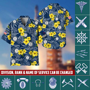 USCG Hawaiian Shirt With Pocket, Custom Rank, Name, Gifts For Coast Guard Veteran, Gifts For Veterans Day, Father's Day VPVC400805