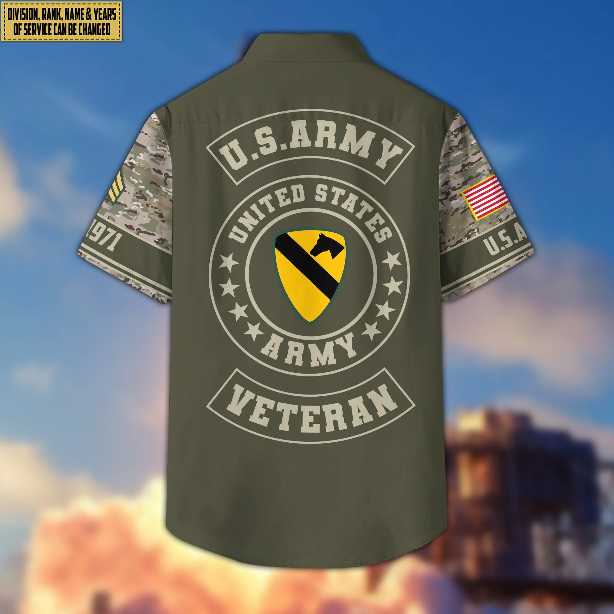 Premium Custom Rank, Name, Unit, US Army Hawaiian Shirt With Pocket, Gifts for Army Veteran, Gifts For Dad, For Husband Veteran VPVC401701