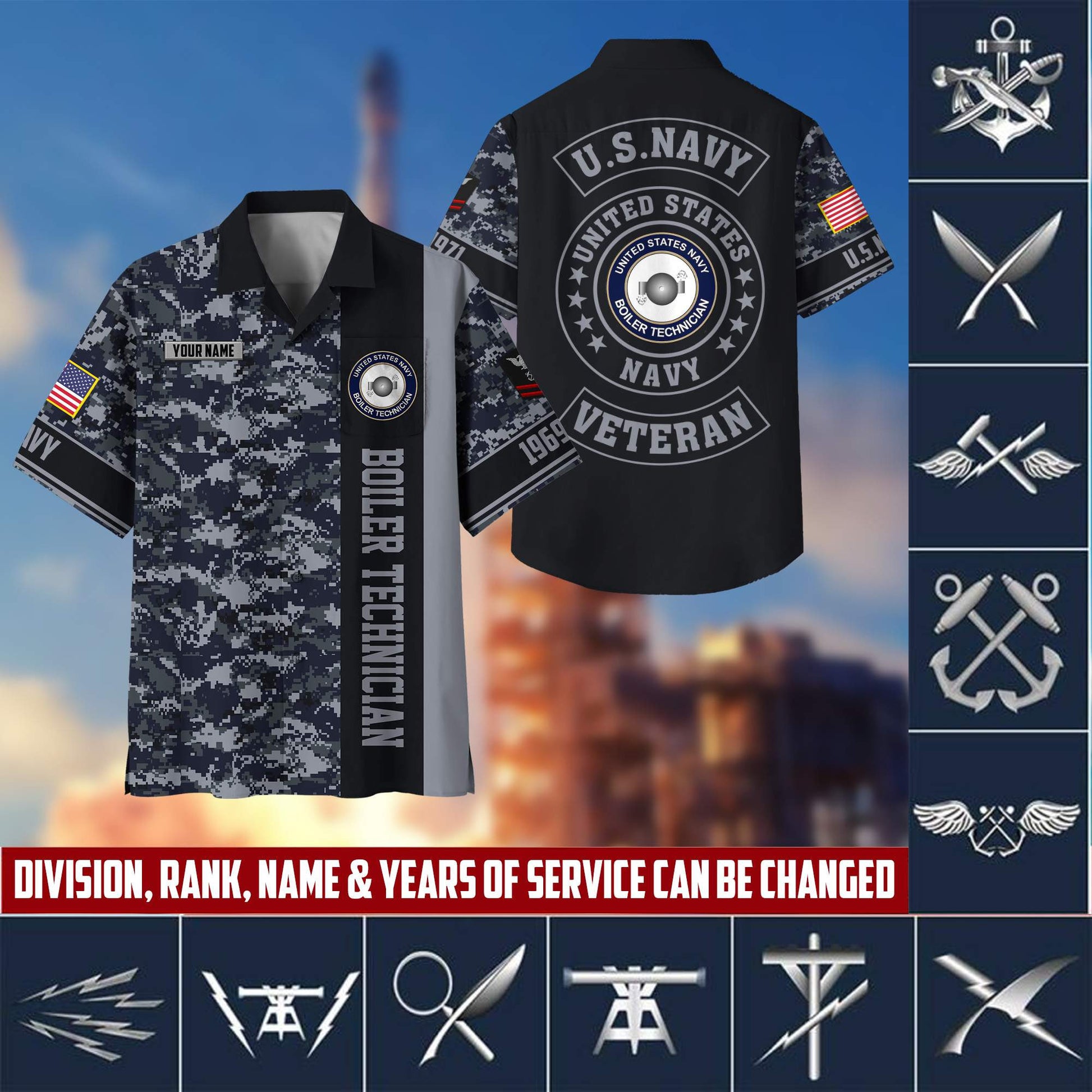 Premium Custom Rank, Name, Unit, US Navy Hawaiian Shirt With Pocket, Gifts for Navy Veteran, Gifts For Dad, For Husband Veteran VPVC401702