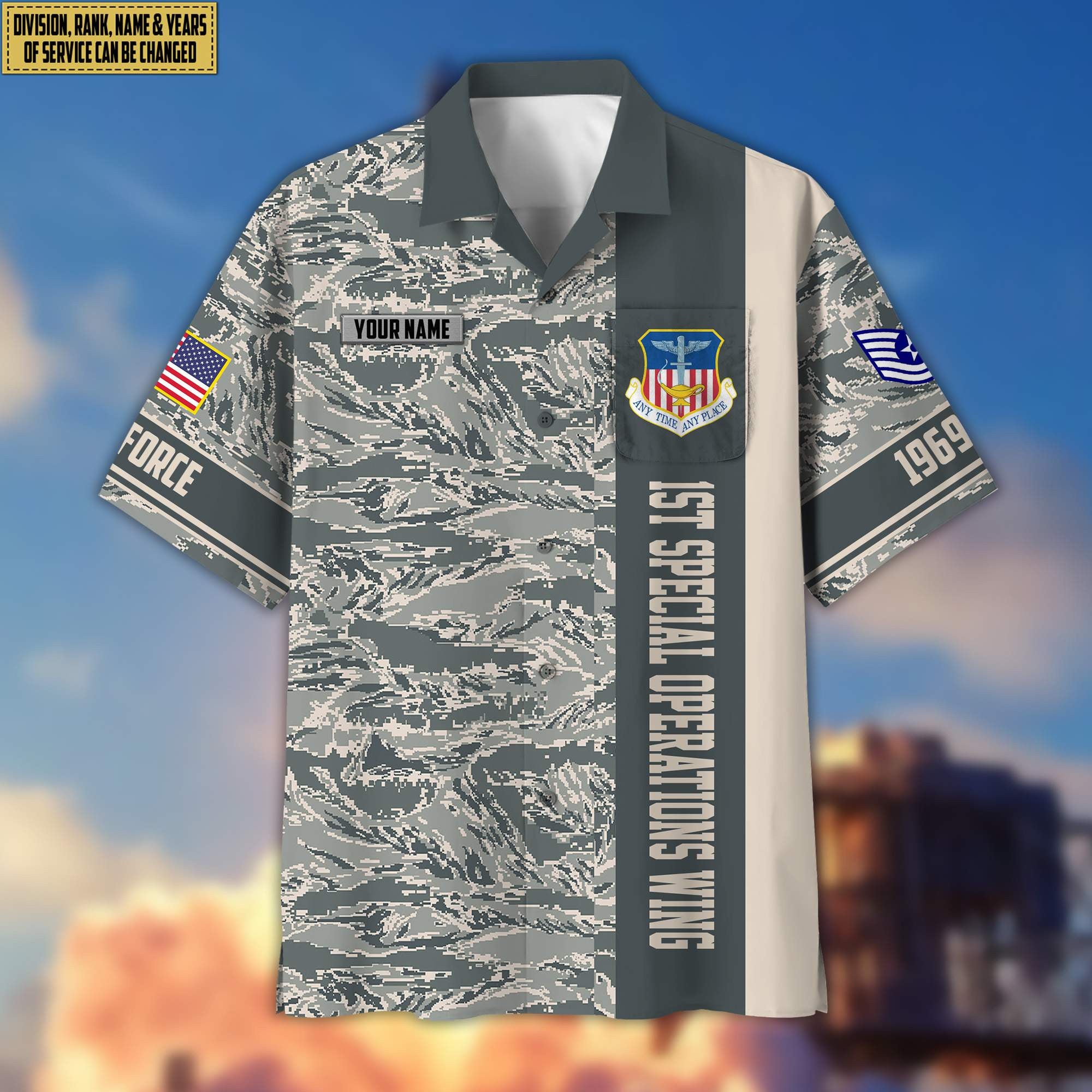 Premium Custom Rank, Name, Unit, USAF Hawaiian Shirt With Pocket, Gifts for Air Force Veteran, Gifts For Dad, For Husband Veteran VPVC401704