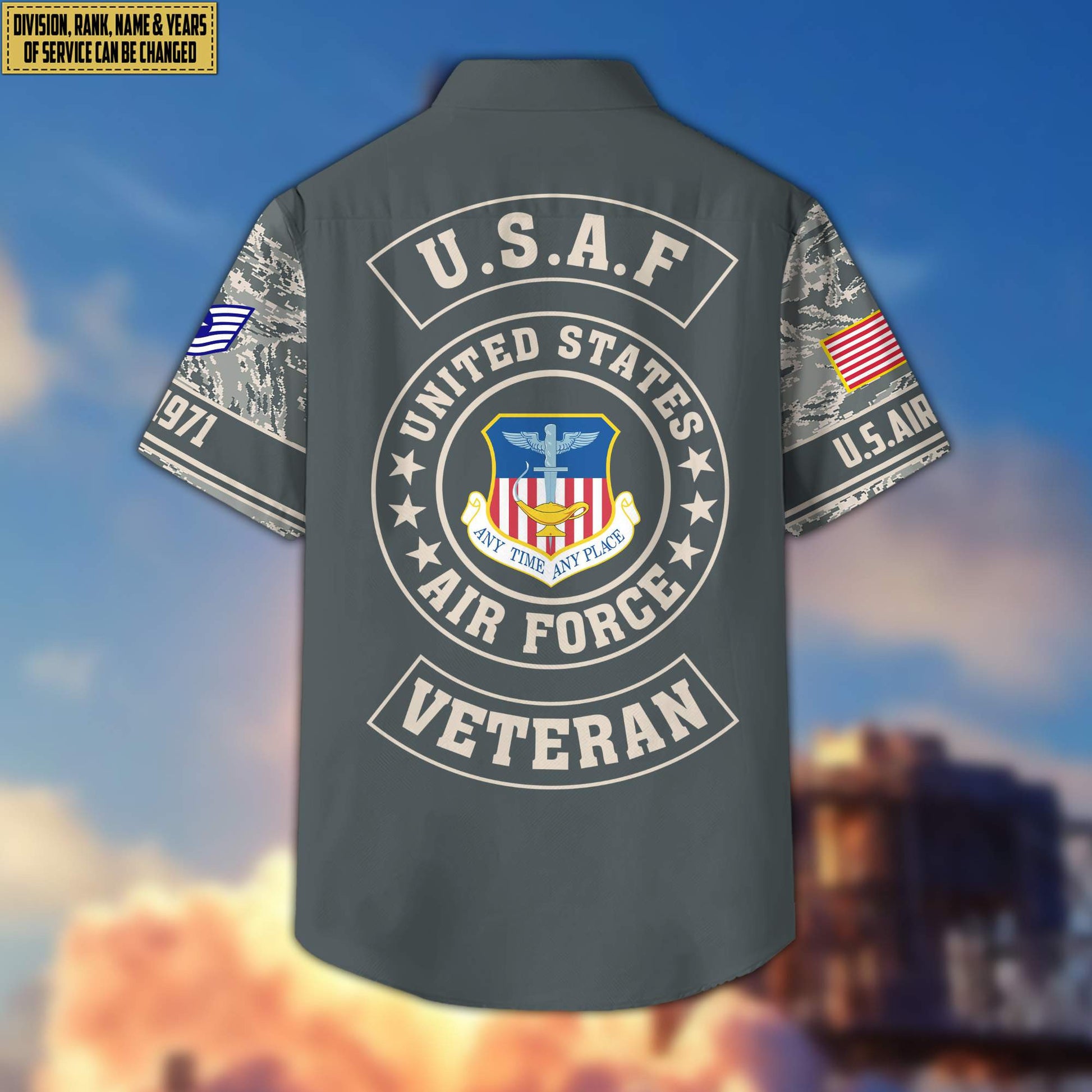 Premium Custom Rank, Name, Unit, USAF Hawaiian Shirt With Pocket, Gifts for Air Force Veteran, Gifts For Dad, For Husband Veteran VPVC401704