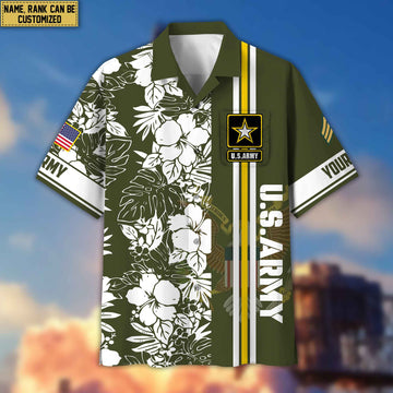 Premium Custom Name, Rank US Army Hawaiian Shirt With Pocket, Gifts For Veterans Day, Father's Day, Gifts for Army Veteran VPVC401401