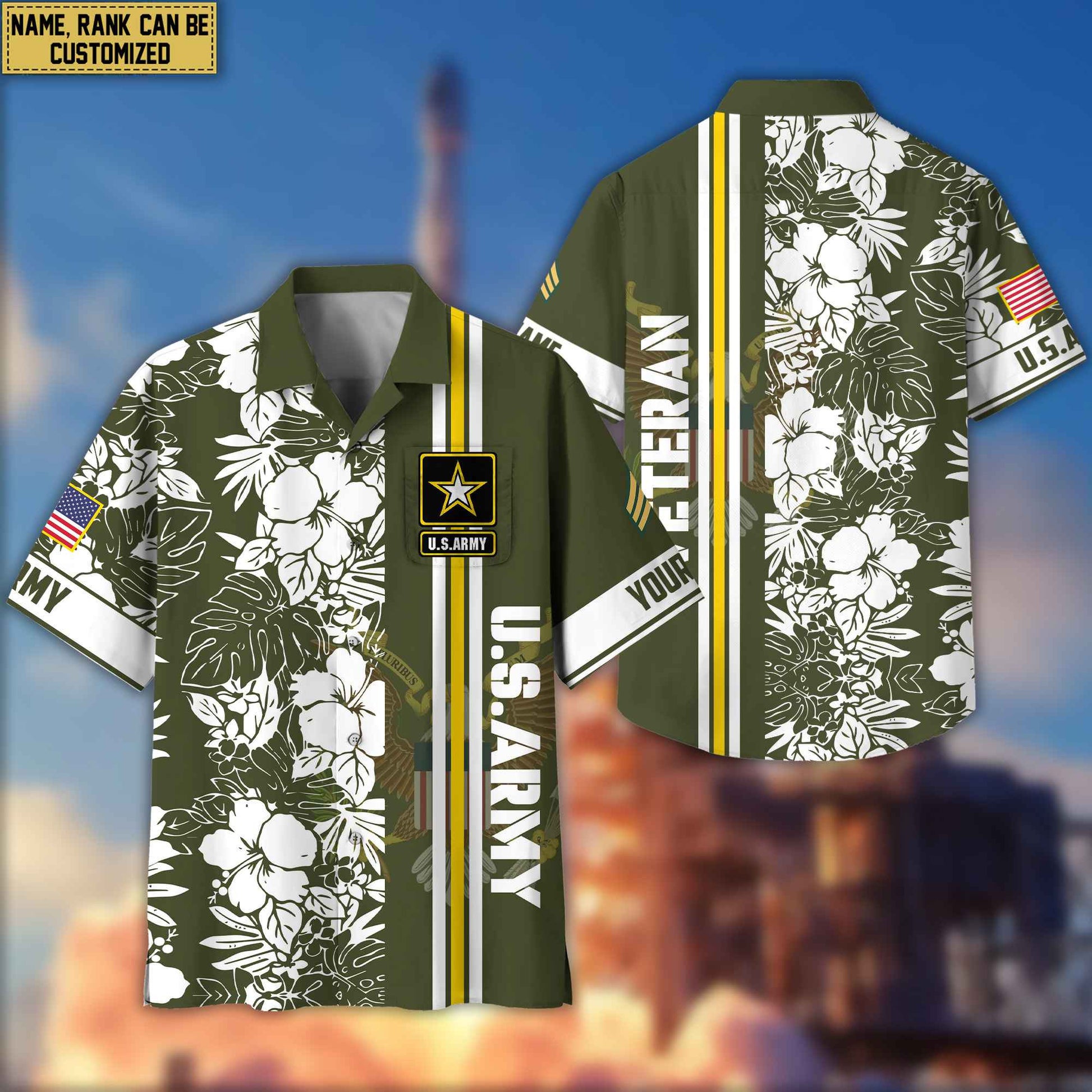 Premium Custom Name, Rank US Army Hawaiian Shirt With Pocket, Gifts For Veterans Day, Father's Day, Gifts for Army Veteran VPVC401401