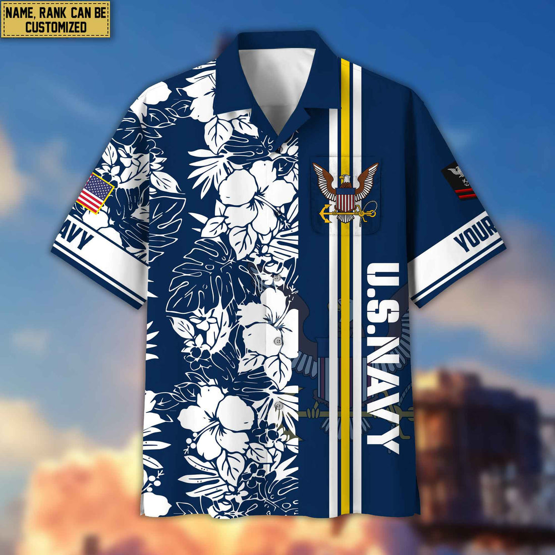 Premium Custom Name, Rank US Navy Hawaiian Shirt With Pocket, Gifts For Veterans Day, Father's Day, Gifts for Navy Veteran VPVC401402