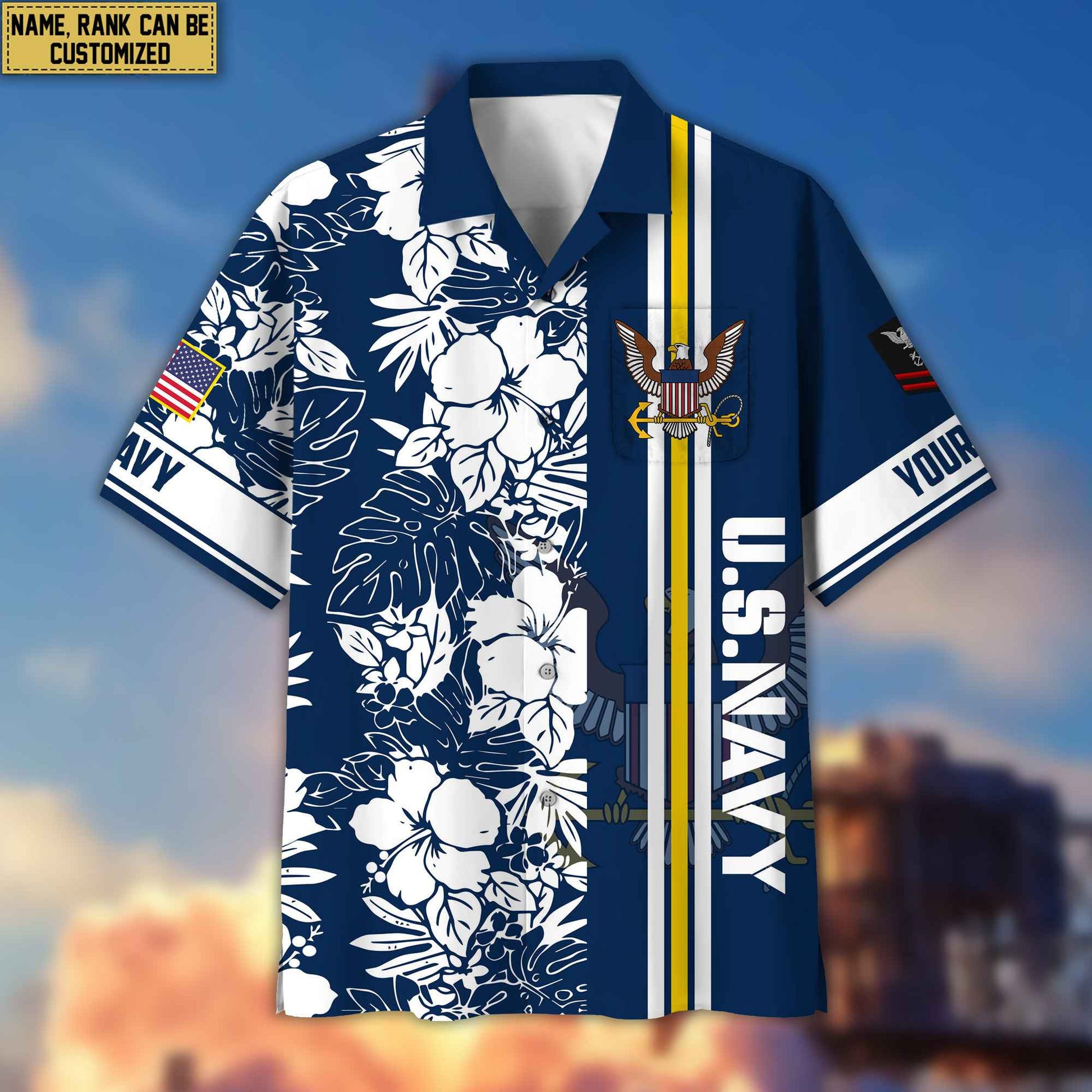 Premium Custom Name, Rank US Navy Hawaiian Shirt With Pocket, Gifts For Veterans Day, Father's Day, Gifts for Navy Veteran VPVC401402