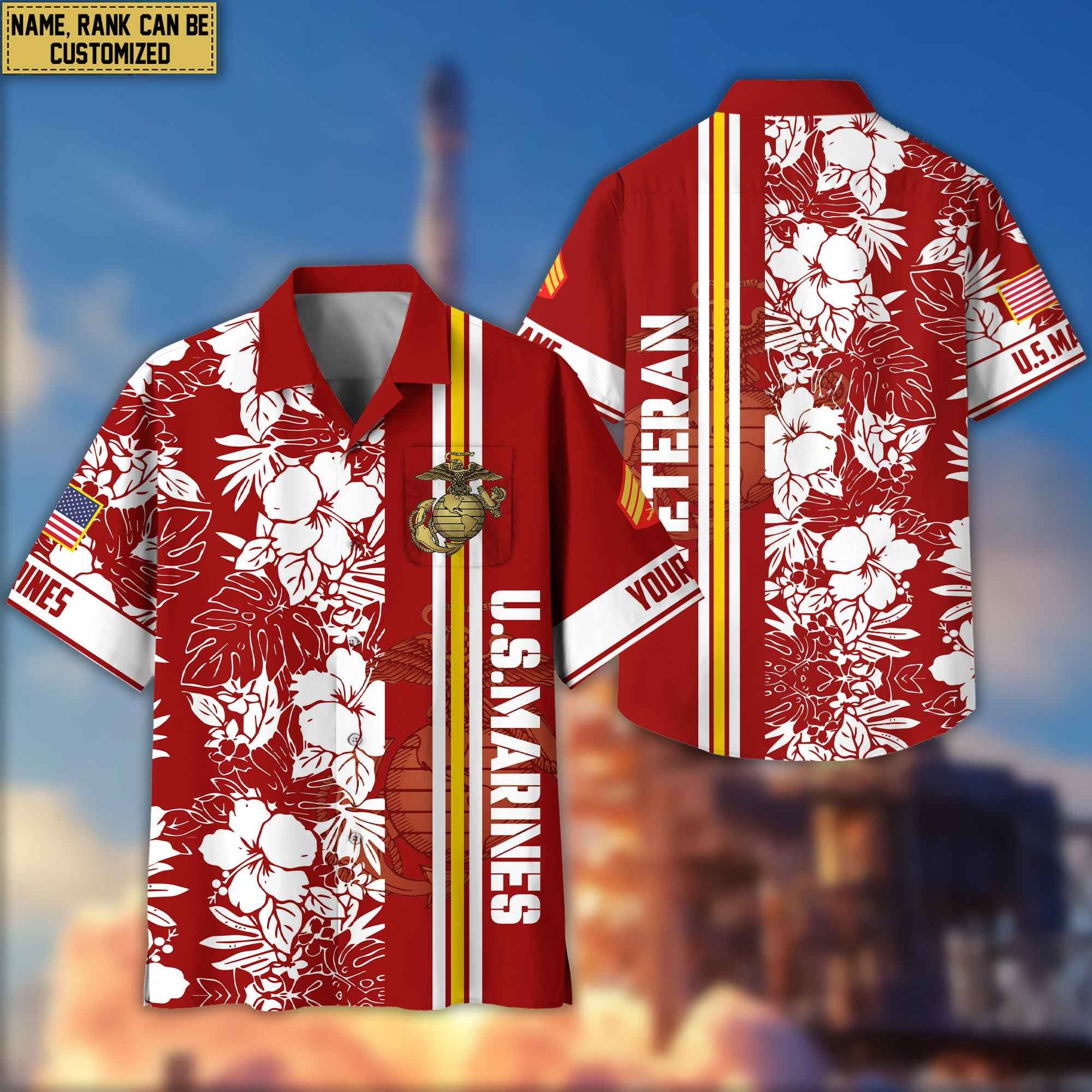Premium Custom Name, Rank USMC Hawaiian Shirt With Pocket, Gifts For Veterans Day, Father's Day, Gifts for Marine Veteran VPVC401403